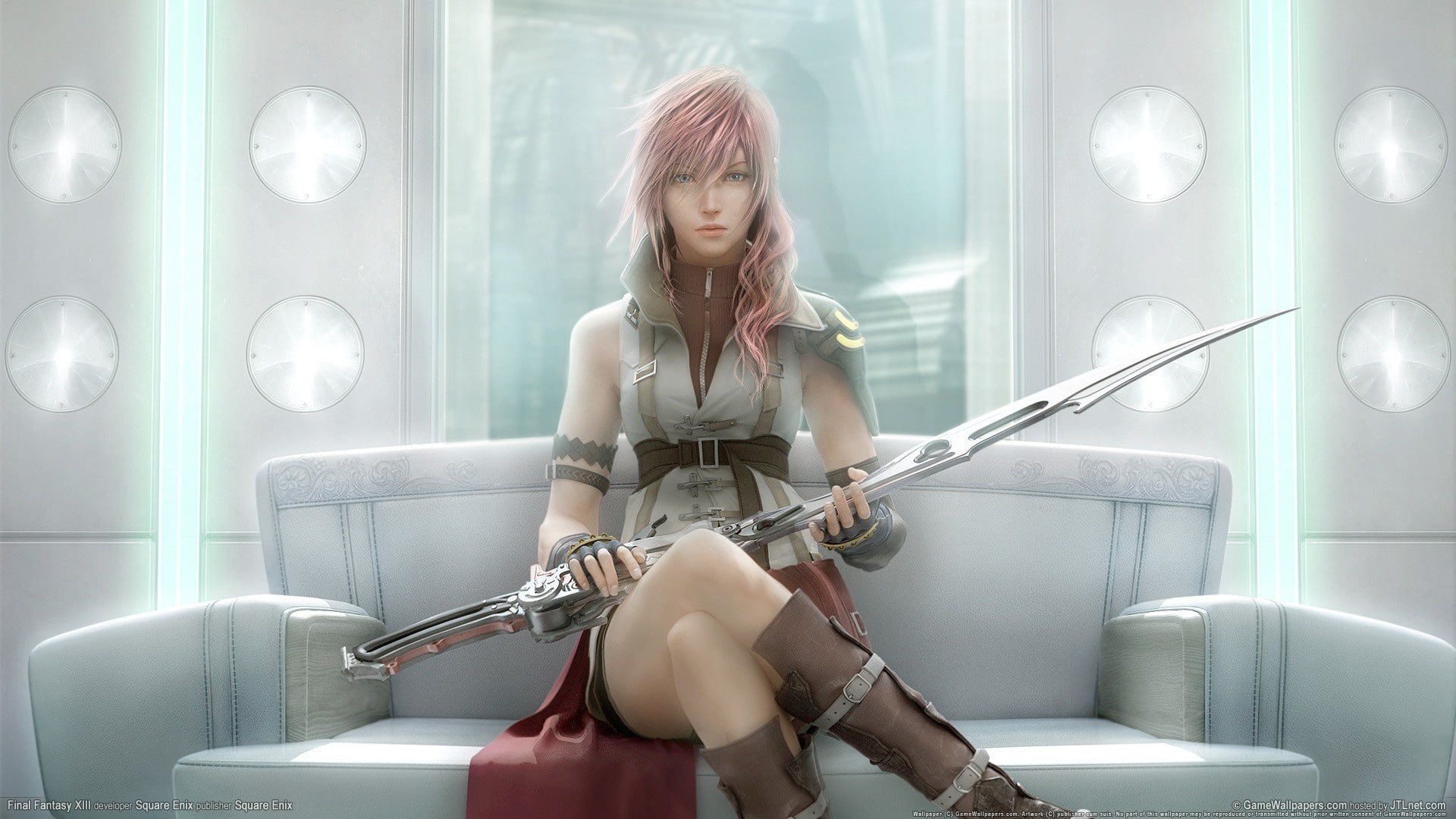 beautiful woman, females, Claire Farron, front view, young adult, indoors, sitting, Final Fantasy, women, hair, waiting, three quarter length, clothing, HD Wallpaper