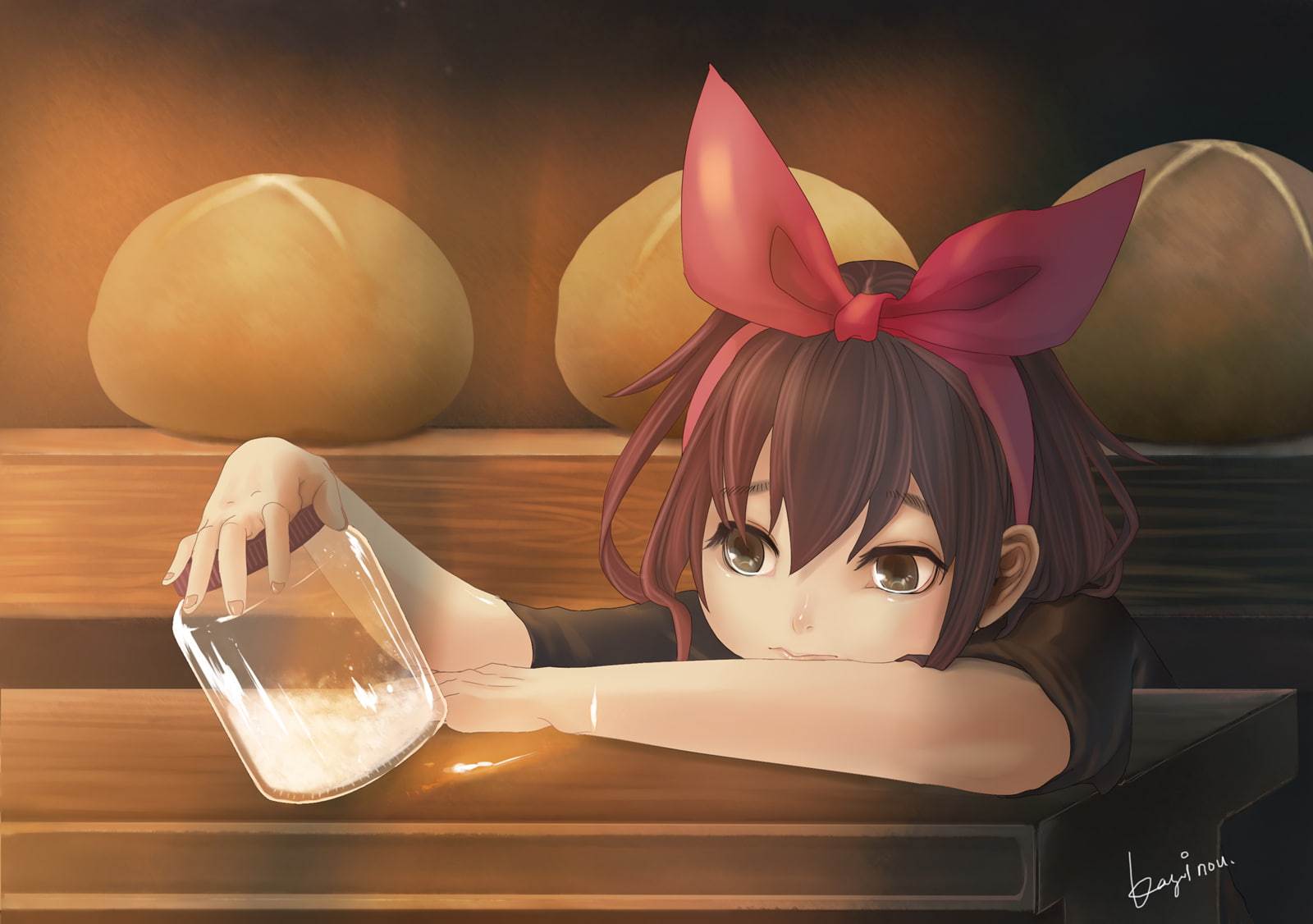 service, nou, bow, signed, hair, kiki, takkyuubin, food, eyes, majo, kayei, brown, kikis, 720P, delivery, HD Wallpaper