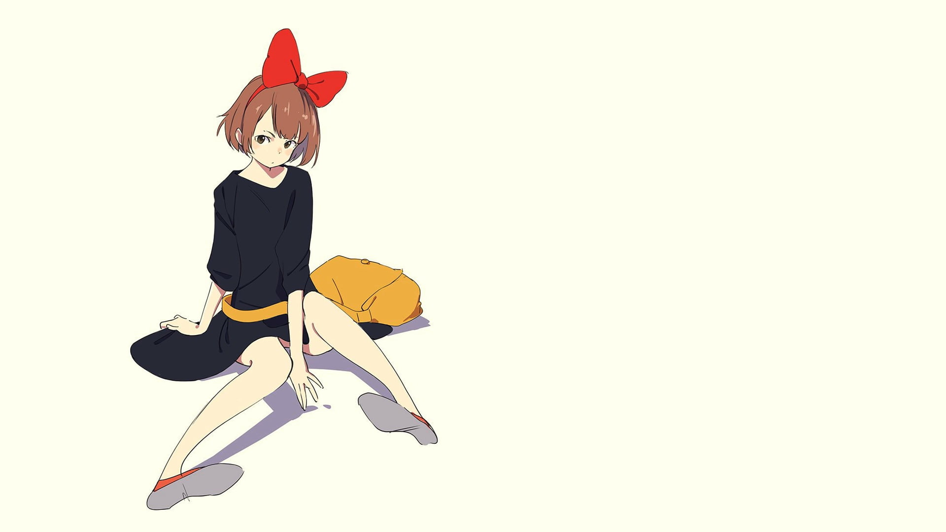 anime, Majo no Takkyūbin, anime girls, short hair, minimalism, manga, 1080P, sitting, HD Wallpaper
