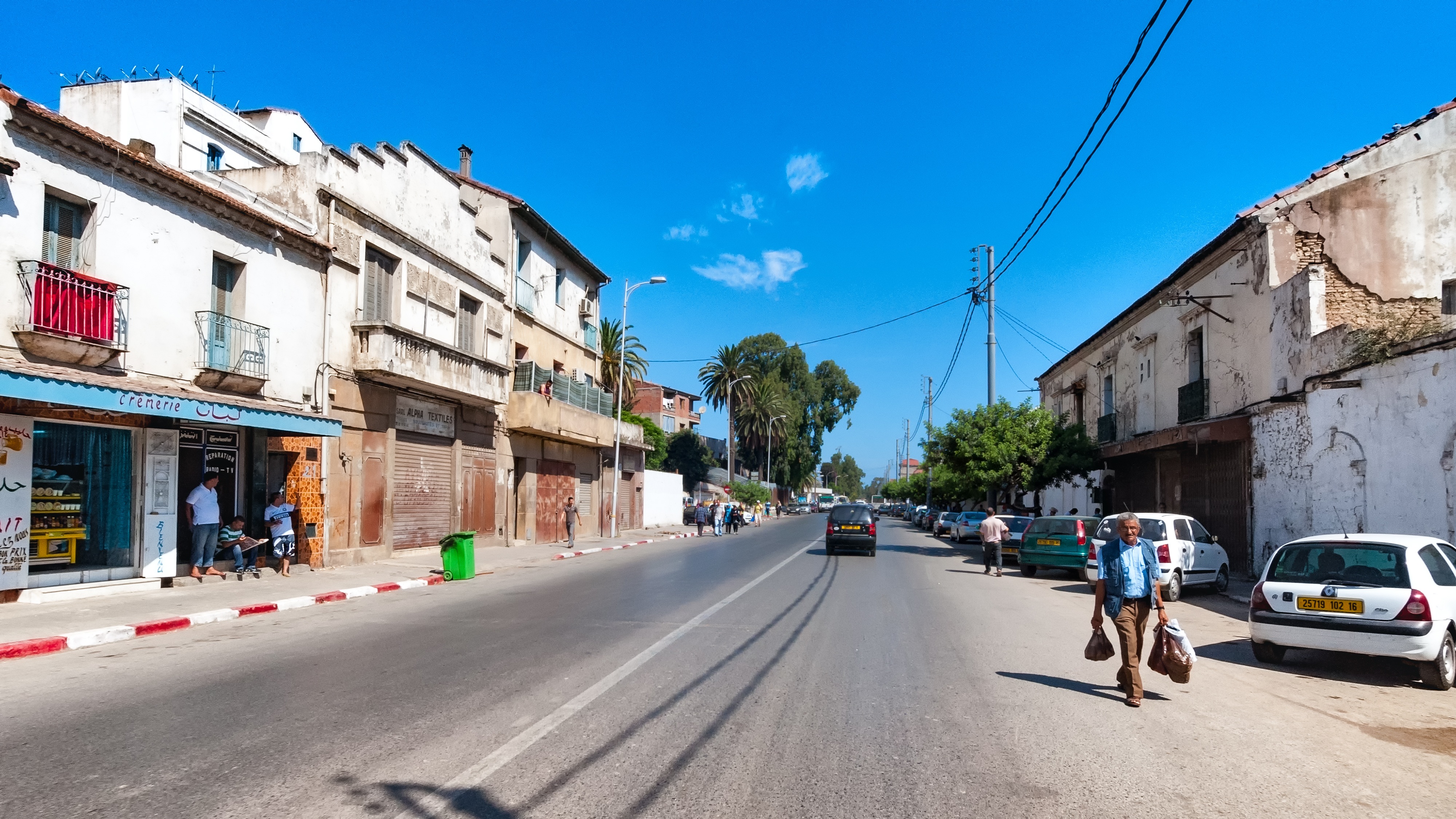 car, tree, road, sky, outdoors, the way forward, built structure, day, transportation, algeria, 4K, blue, mode of transportation, diminishing perspective, HD Wallpaper