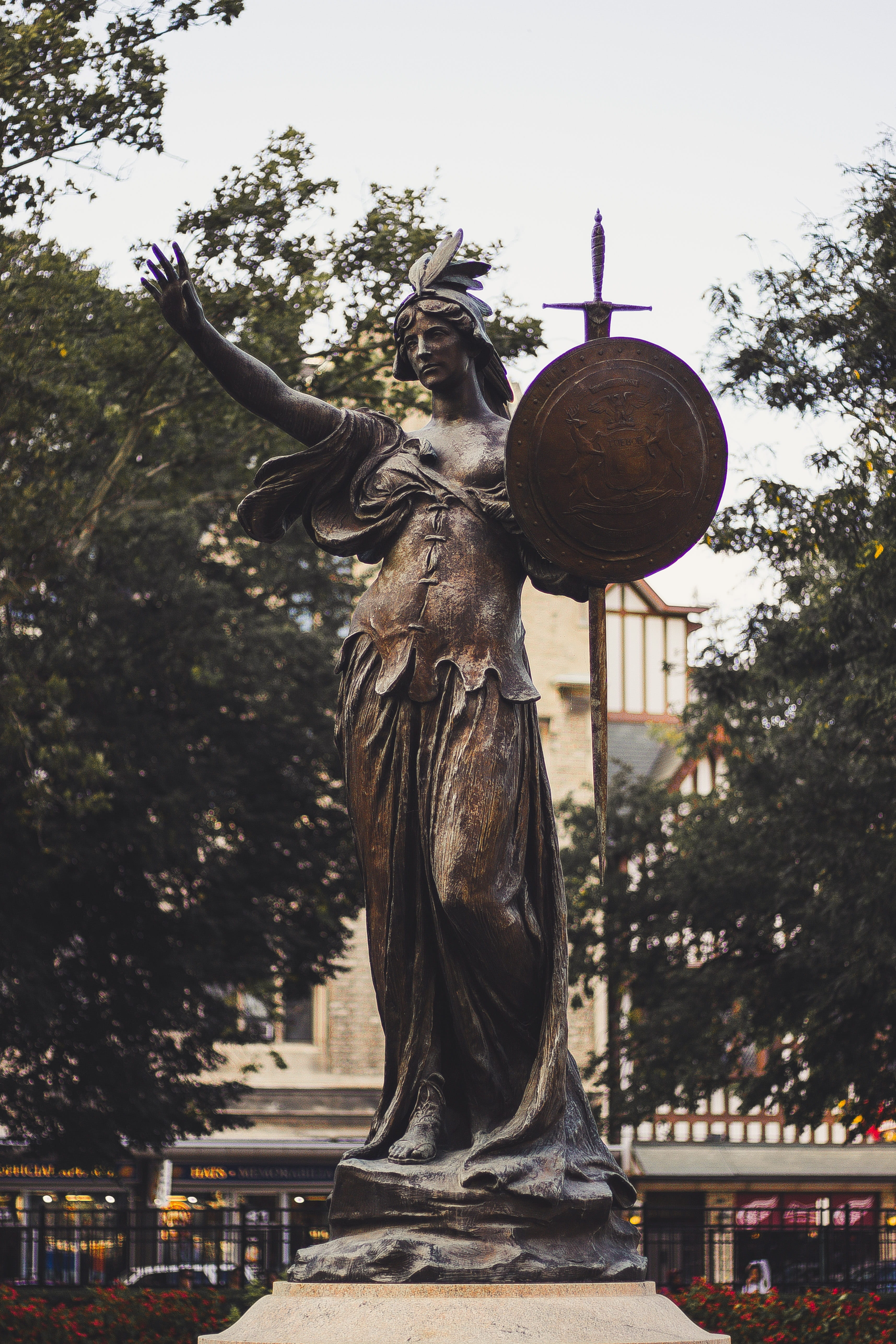 the russell alger memorial, female likeness, 5K, creativity, low angle view, sculpture, monument, statue, angel, art and craft, nature, human representation, Phone HD Wallpaper