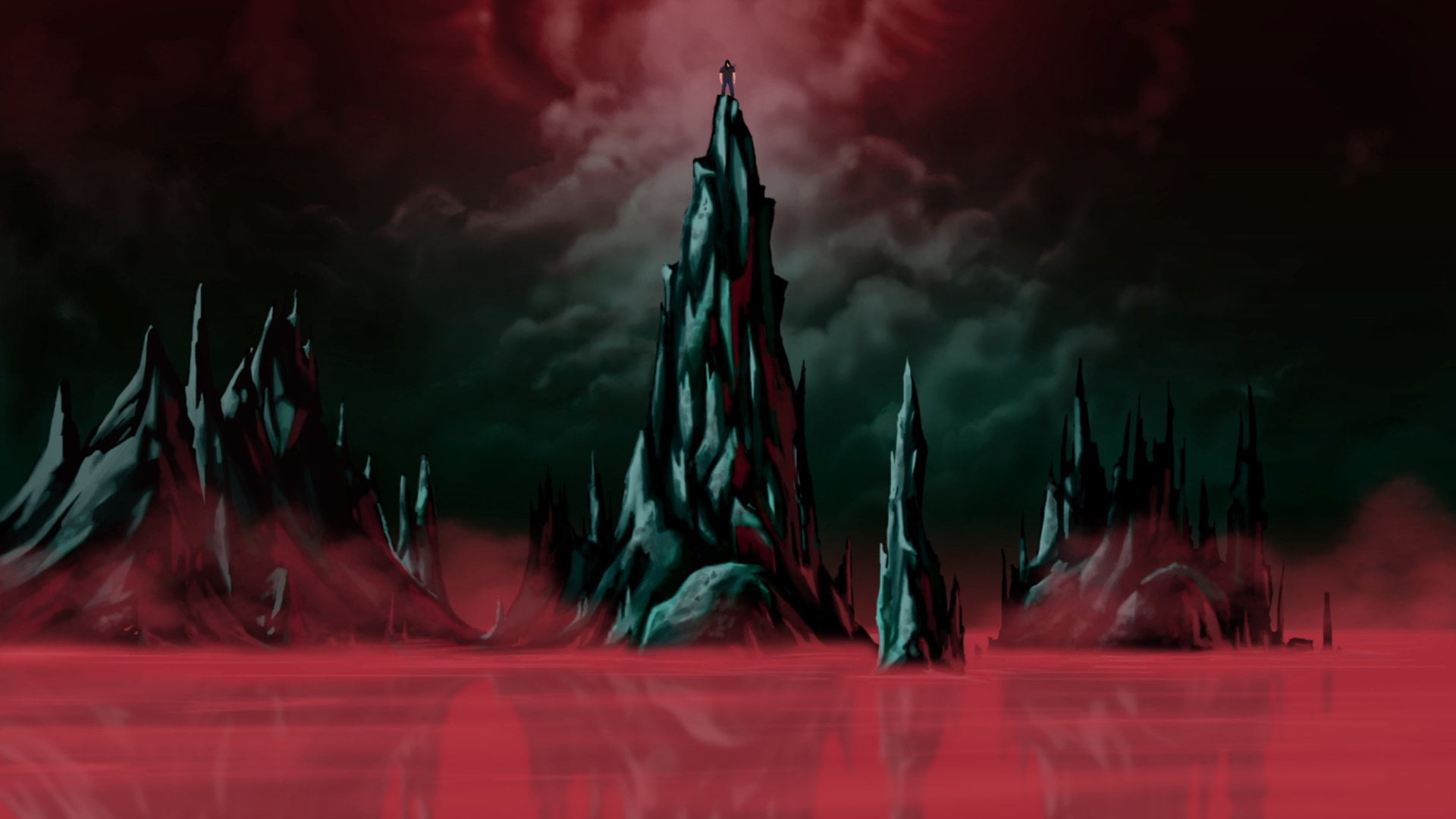 dramatic sky, panoramic, outdoors, night, nature, sky, red, reflection, motion, Dark, 1080P, patriotism, beauty in nature, water, Dethklok, illuminated, HD Wallpaper