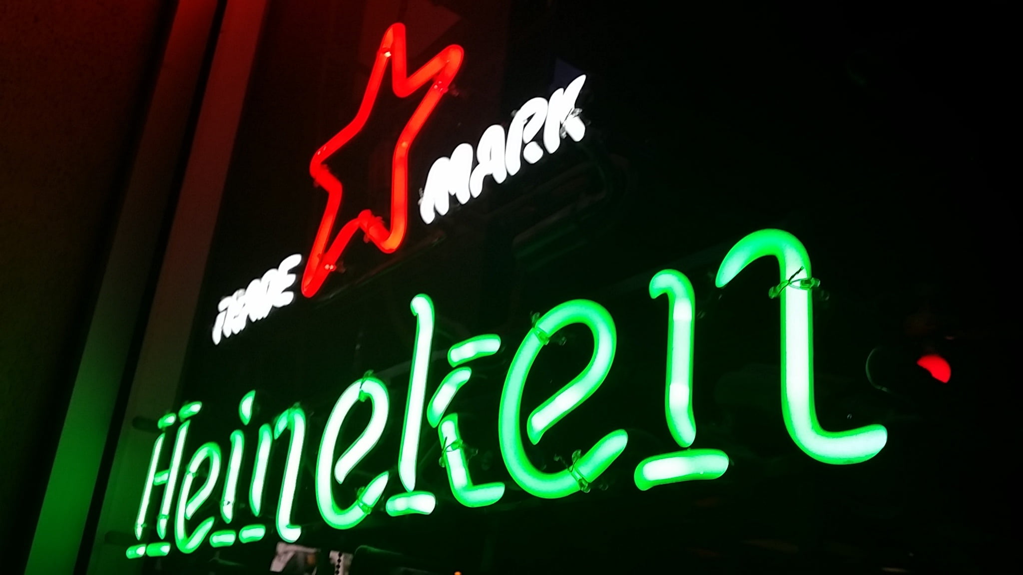 bar, fun, communication, signage, building exterior, store sign, architecture, text, 1080P, red, green color, pub, illuminated, glowing, nightlife, night, HD Wallpaper