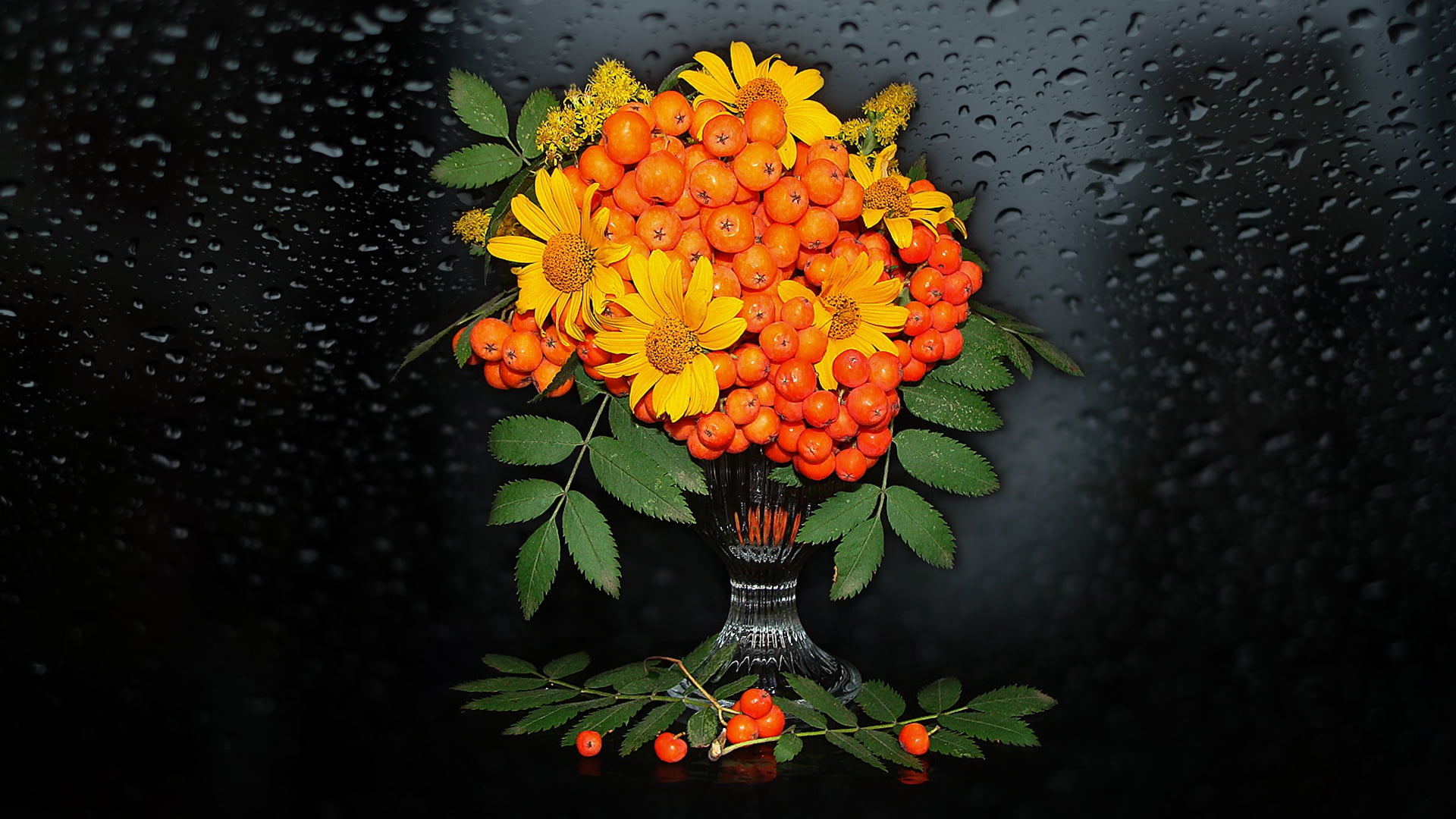 1080P, bride, harmony, nature, nice, bouquets, authors photo by Elena Anikina, Rowan, elegantly, beauty, autumn still life, beautiful, yellow flowers., HD Wallpaper