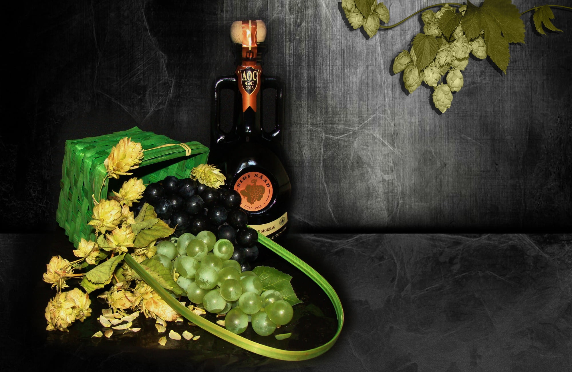 delicate, nice, mood, 1080P, the s, cool, harmony, wedding, beauty, basket, wine, bride, beautiful, elegantly, grapes, bouquet, hops, HD Wallpaper
