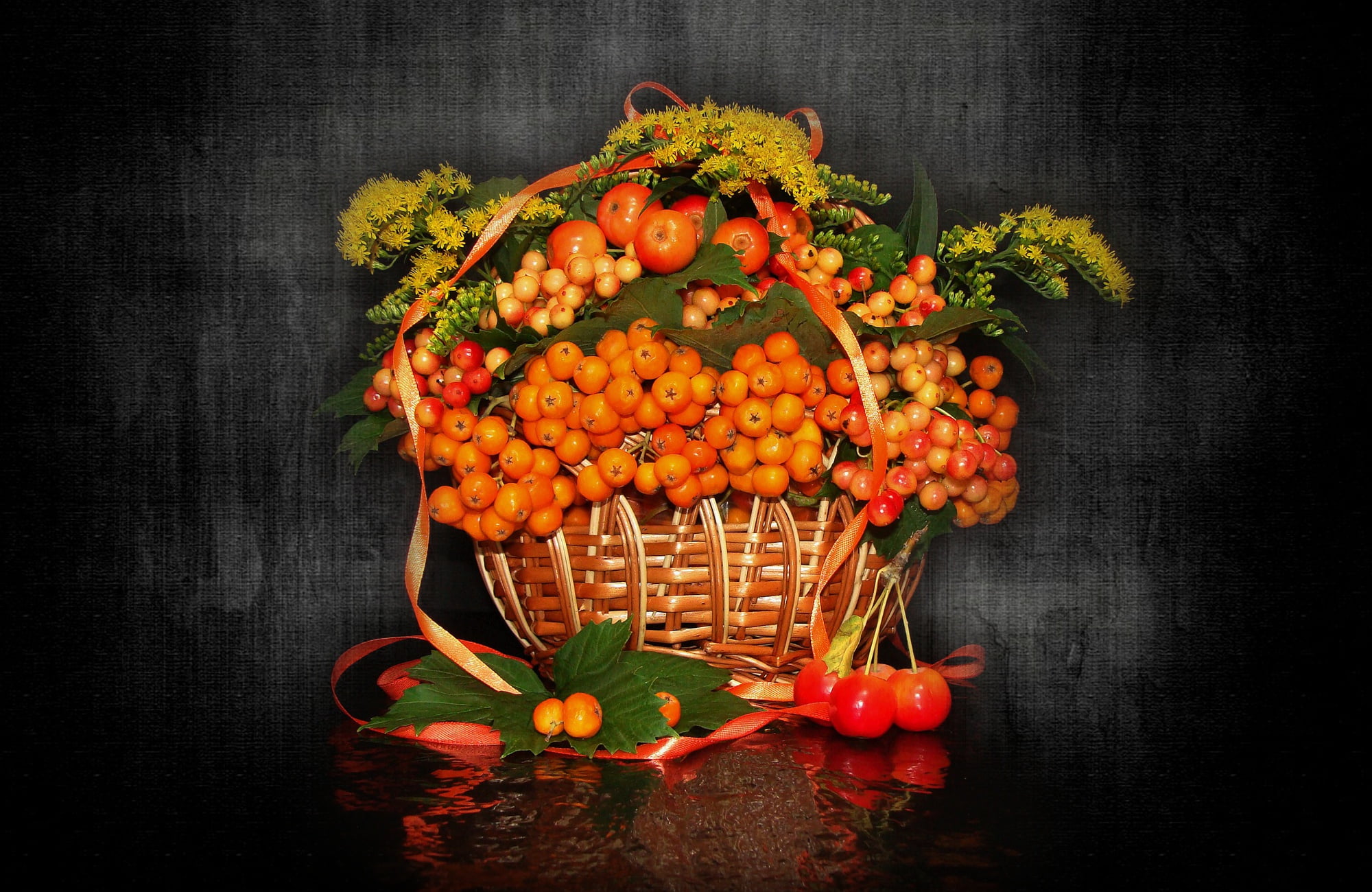 nice, authors photo by Elena Anikina, flowers, harmony, beauty, bouquet, the dried flowers, cool, the s, apples-Chinese, delicate, 1080P, beautiful, basket, HD Wallpaper