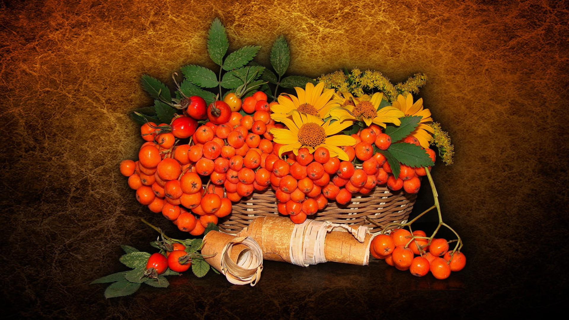 harmony, beauty, cool, wedding, nice, nature, elegantly, bouquet, autumn still life, yellow flowers., authors photo by Elena Anikina, birch bark, bouquets, HD Wallpaper