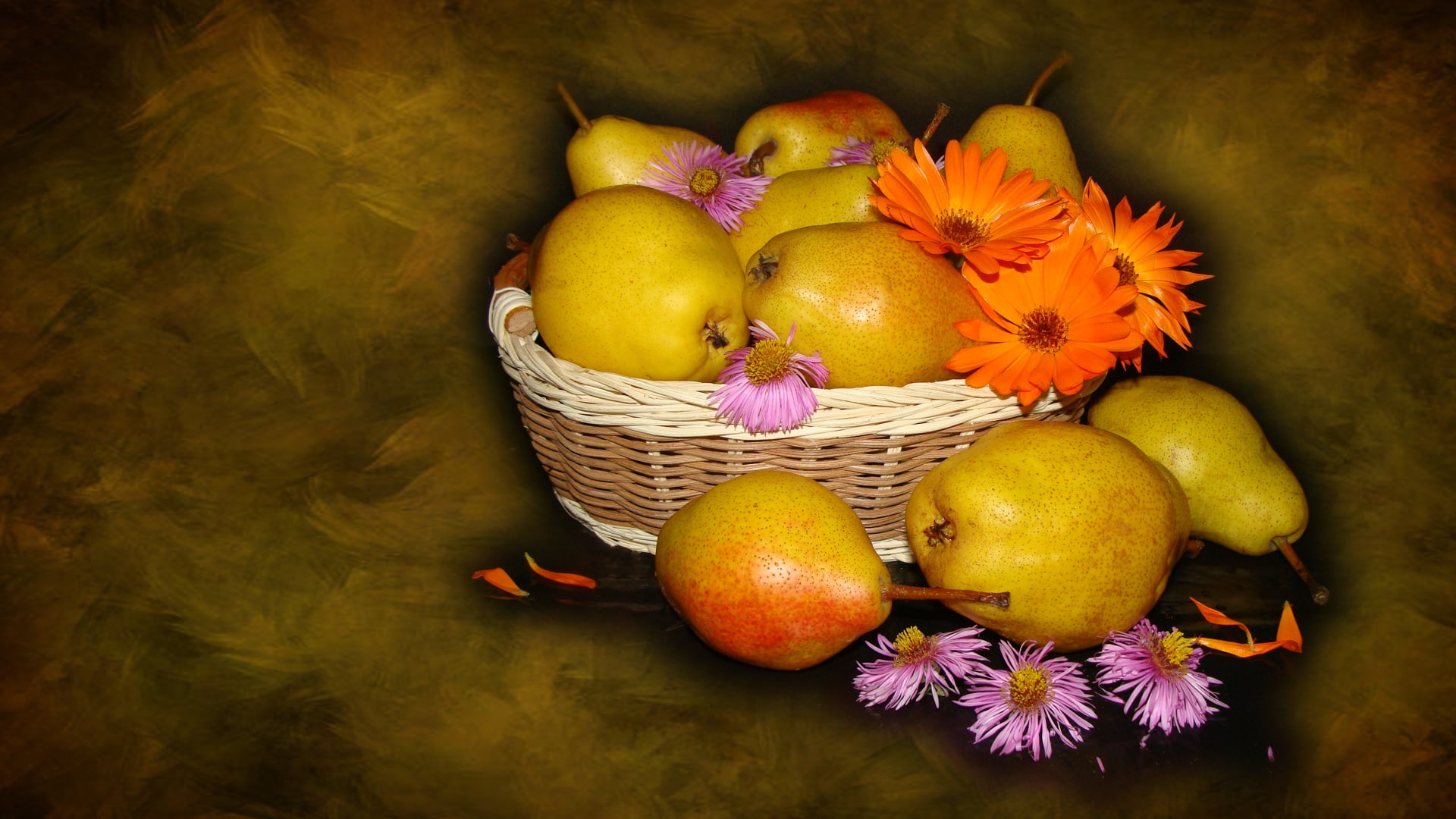 pear., beauty, basket, wedding, bouquets, bouquet, beautiful, harmony, nature, 1080P, authors photo by Elena Anikina, cool, nice, autumn still life, delicate, HD Wallpaper