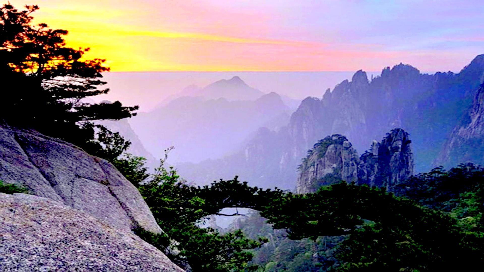 morning, 1080P, forest, mountains, pleasant, nature and landscapes, rock, HD Wallpaper