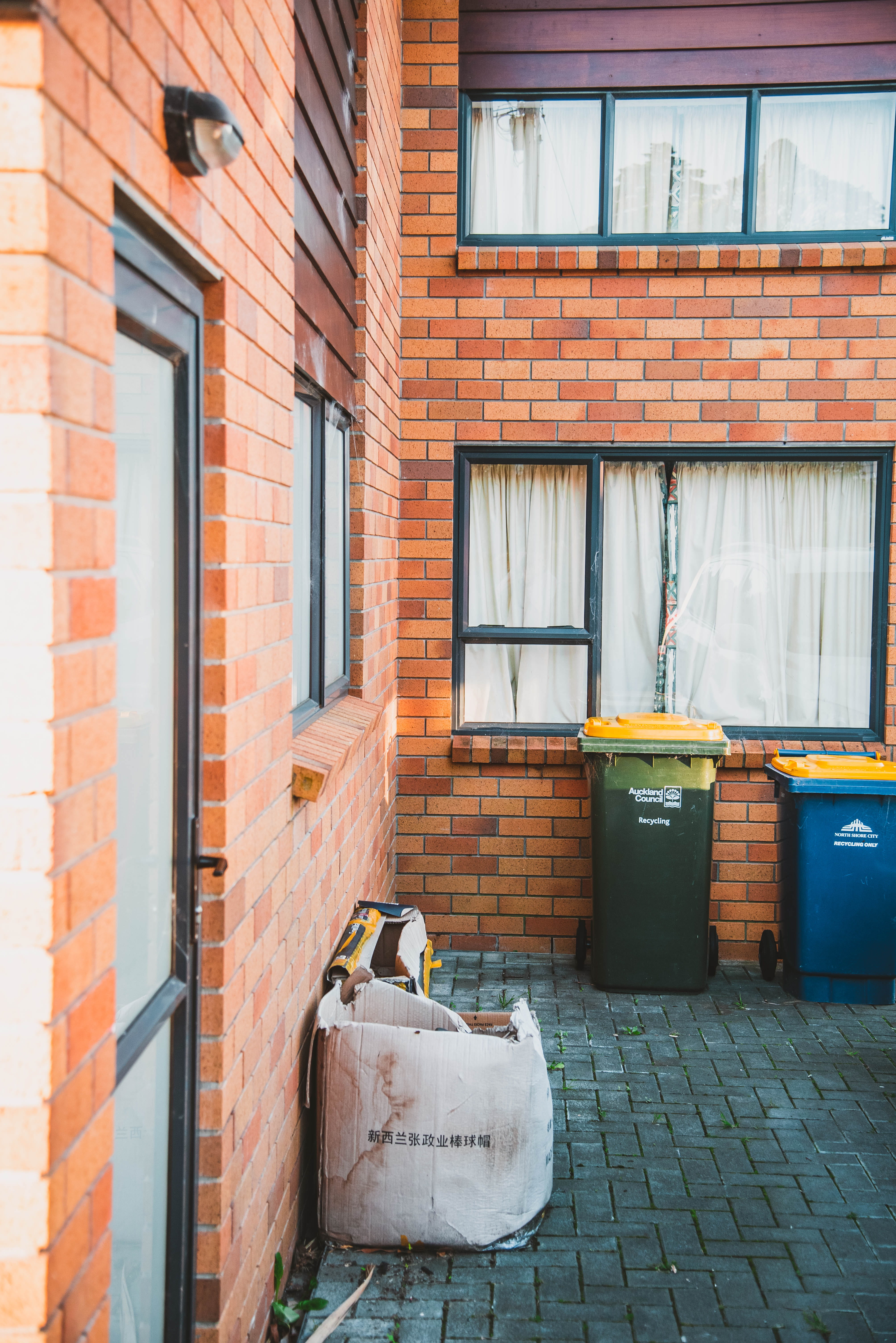 absence, garbage bin, wheel, curtain, house, entrance, pavement, tin, built structure, no people, architecture, window shade, flagstone, trash can, container, Phone HD Wallpaper