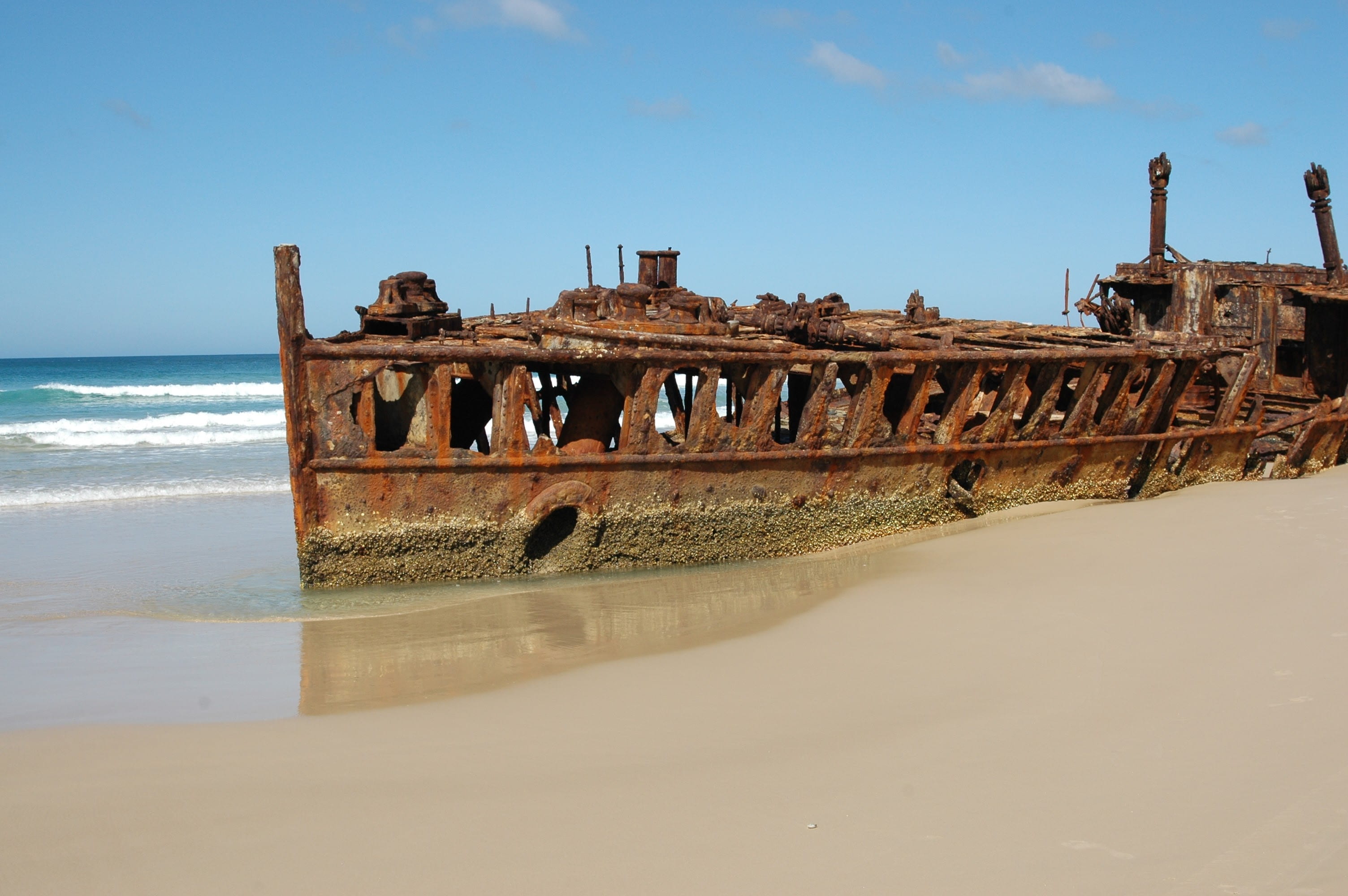 nature, sand, fraser, brown, no people, blue sky, vessel, nautical vessel, transportation, horizon over water, vintage, day, deterioration, white caps, HD Wallpaper