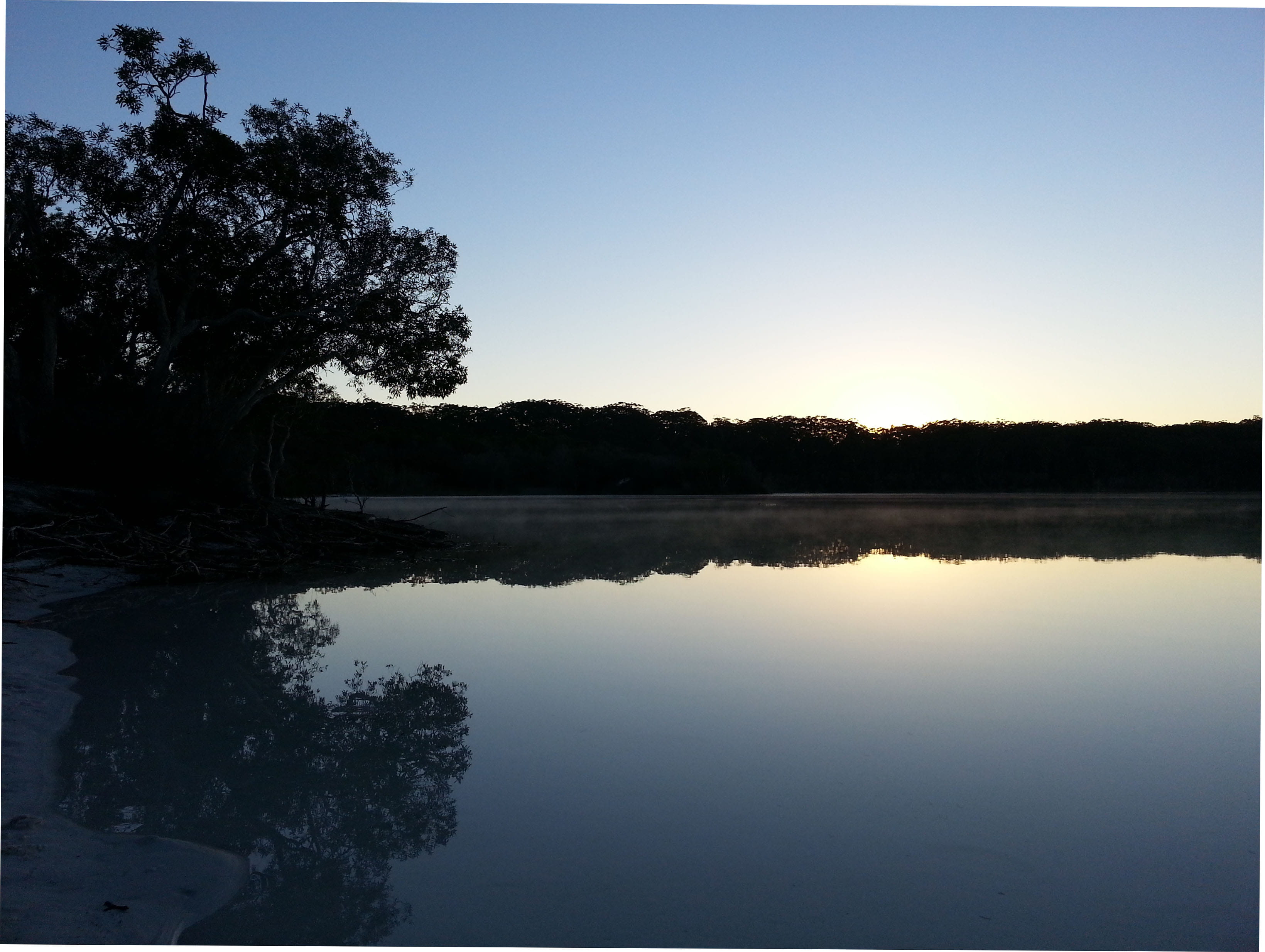 idyllic, outdoors, sunrise, tranquility, clear sky, fraser island, nature, water, reflection, tranquil scene, sunset, waterfront, mirror, australia, no people, HD Wallpaper