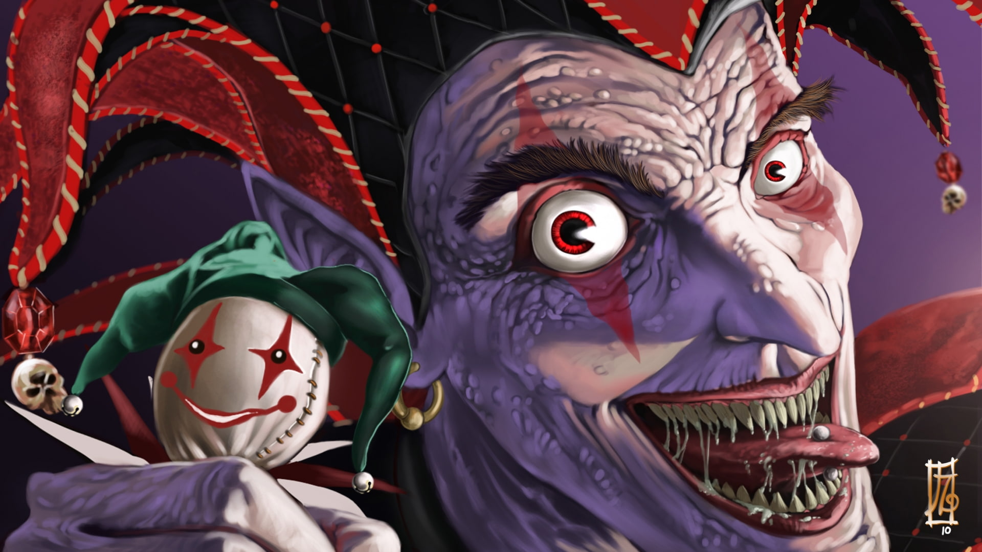 scary, evil, fantasy, pov, eyes, clown, cartoon, 1080P, faves, fangs, creepy, spooky, dark, art, makeup, HD Wallpaper