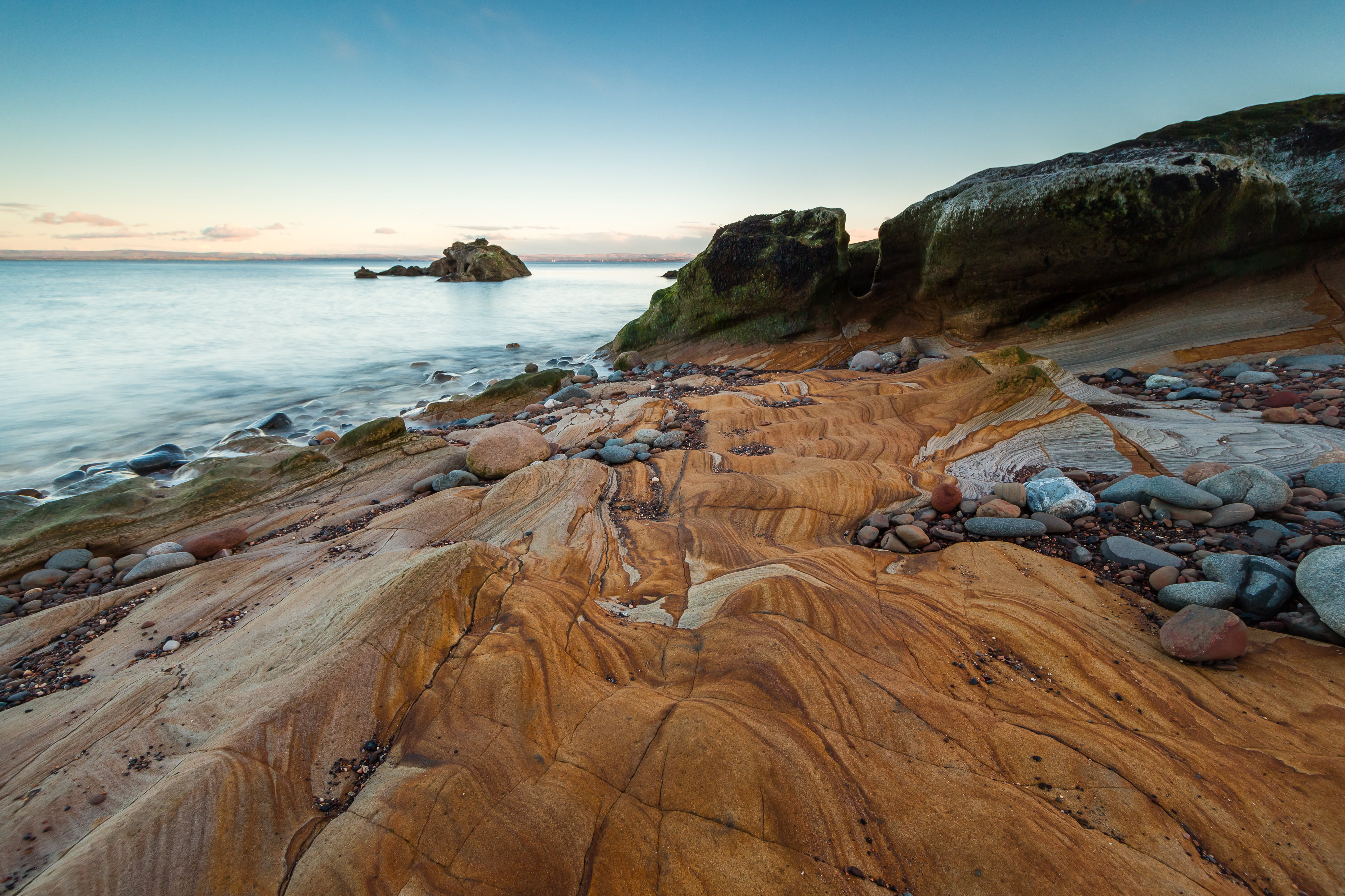sunset, rock, rock formation, rocks, rock - Object, sand, daytime, formation, nature, fife  scotland, coastline, dysart, dysart  fife, body of water, landscape, HD Wallpaper