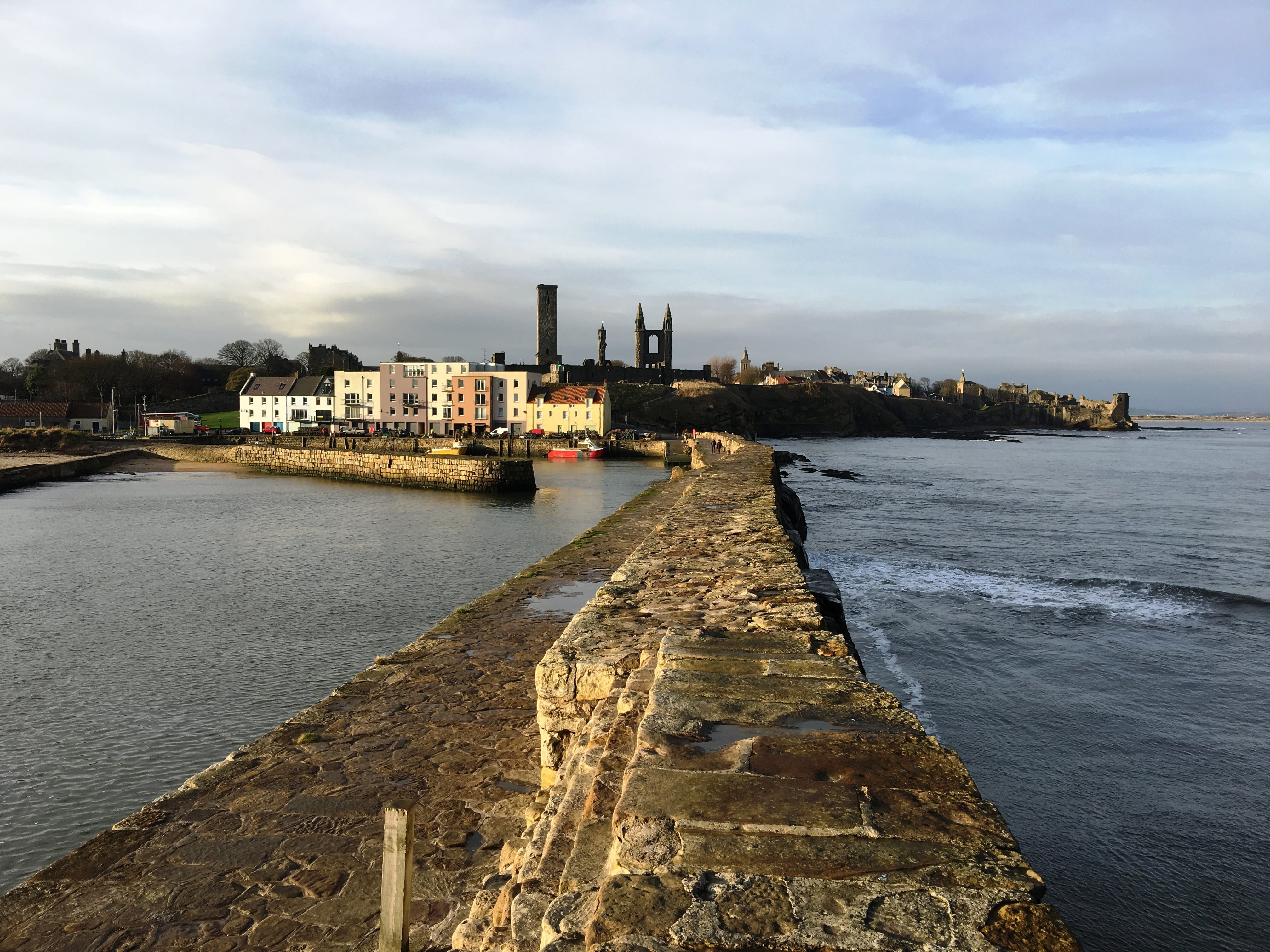 river, fife, day, transportation, historic, sky, architecture, pier, Scotland, built structure, building exterior, cloud - sky, 4K, St Andrews, beach, HD Wallpaper