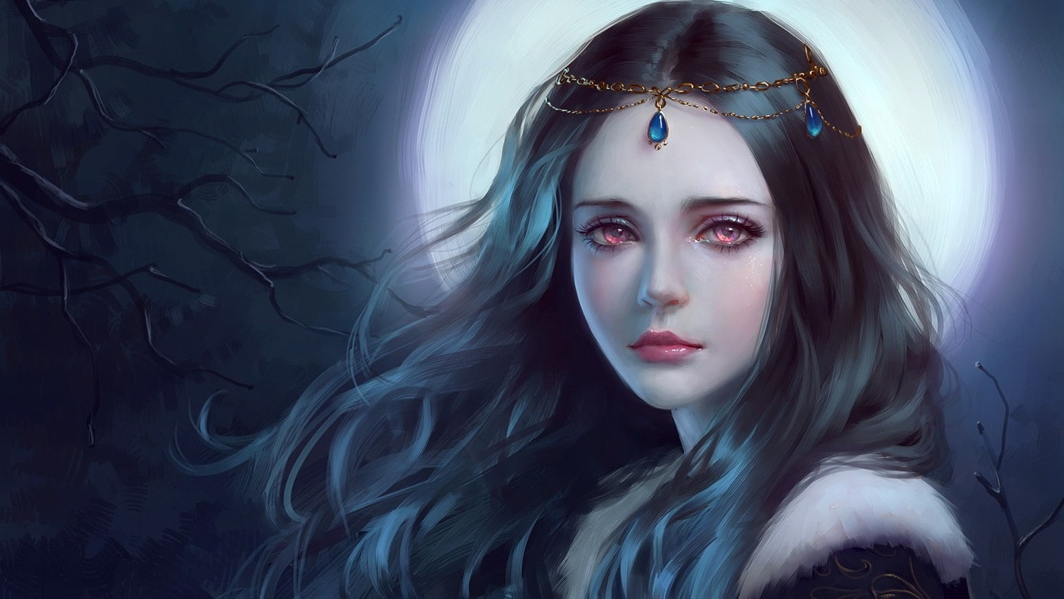 one person, beautiful woman, adult, young adult, beauty, fashion, Princess, 720P, fantasy Art, indoors, Dark, long hair, hairstyle, headshot, women, contemplation, HD Wallpaper