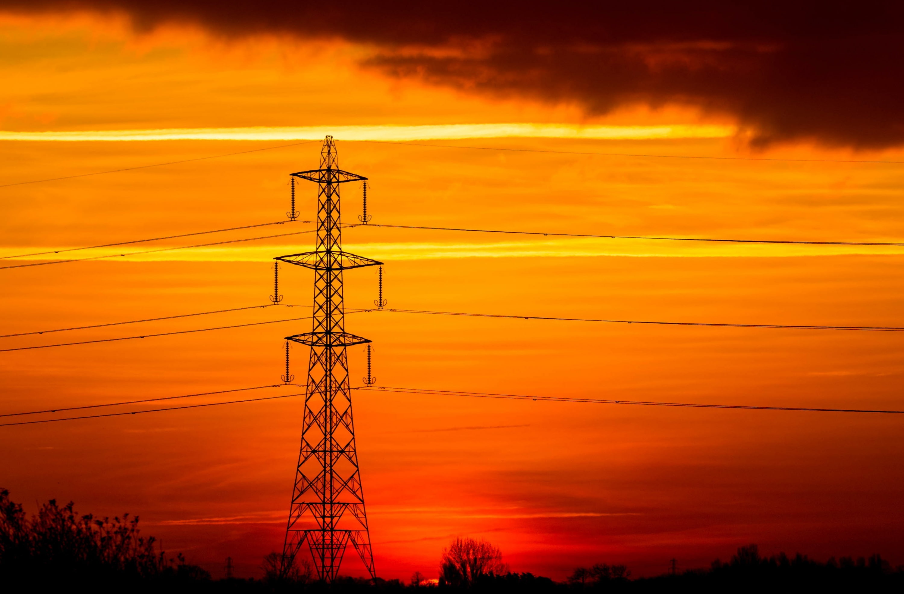 greatcoates, Sun and Sky, power supply, power line, no people, silhouette, pylon, England, distribution, Nature, cloud - sky, low angle view, orange color, HD Wallpaper