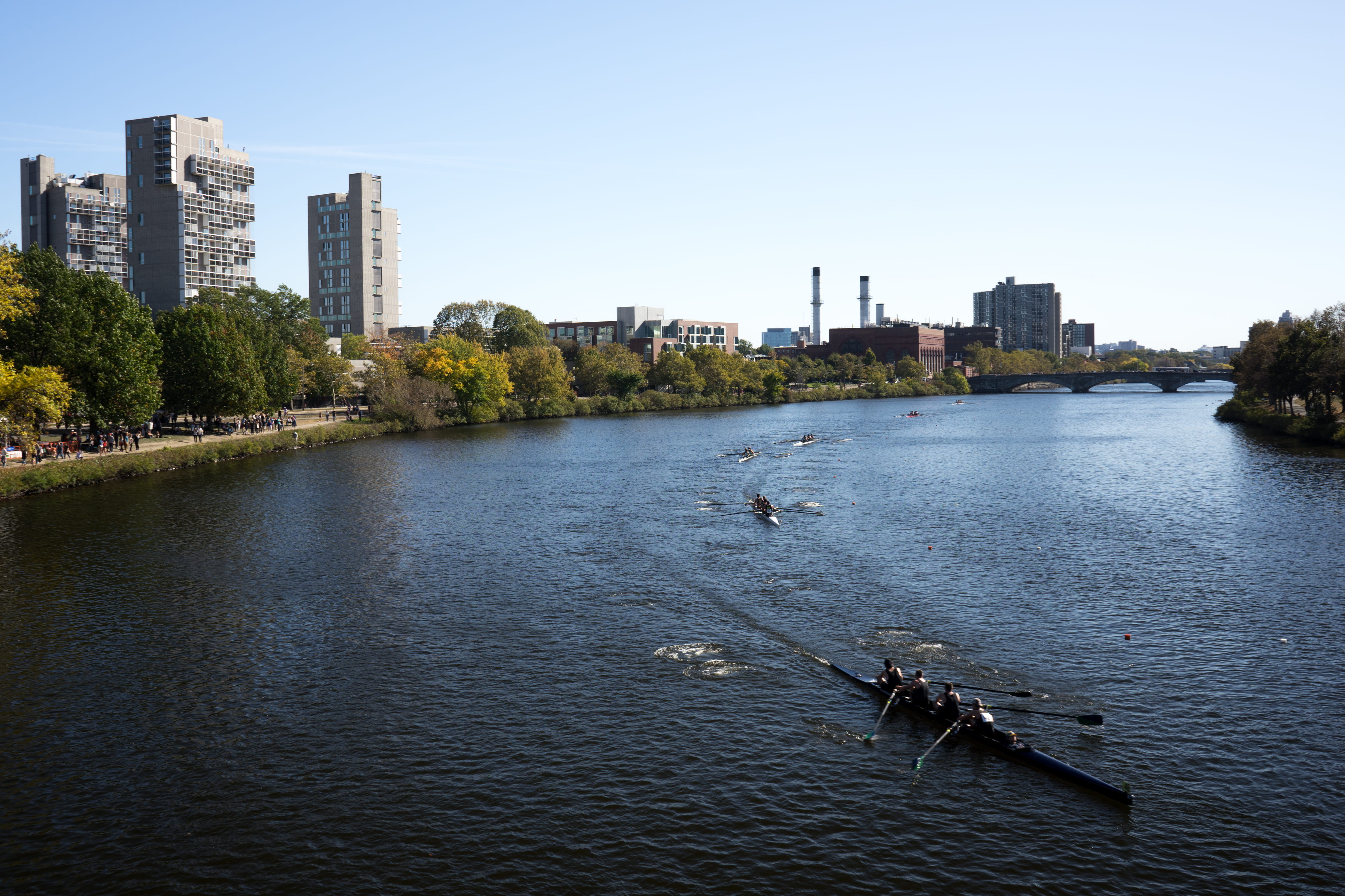 boat, sky, crew, water, fall, skyscraper, built structure, charles river, landscape, 4K, building, waterfront, city, event, clear sky, architecture, team, HD Wallpaper