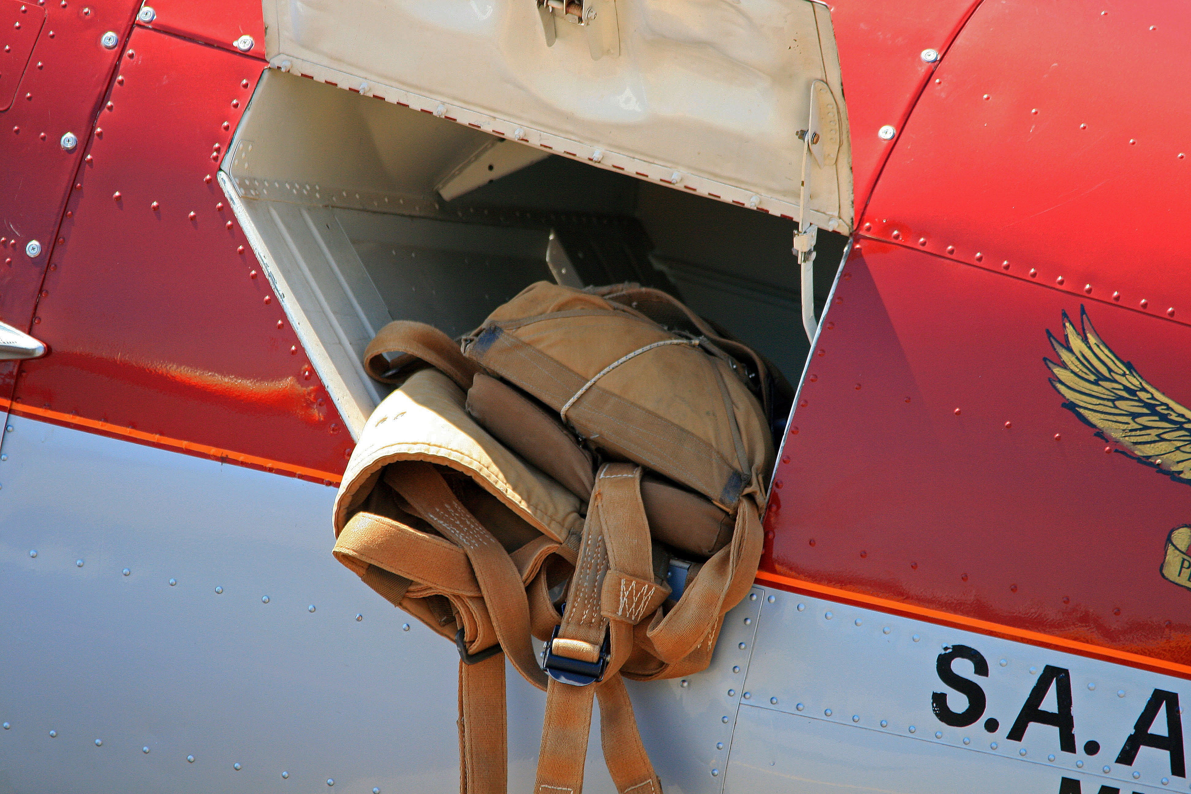 north america t6 harvard, protection, orange color, parachute stash, america, nature, moored, low angle view, metal, Aircraft, nautical vessel, red, historic, HD Wallpaper