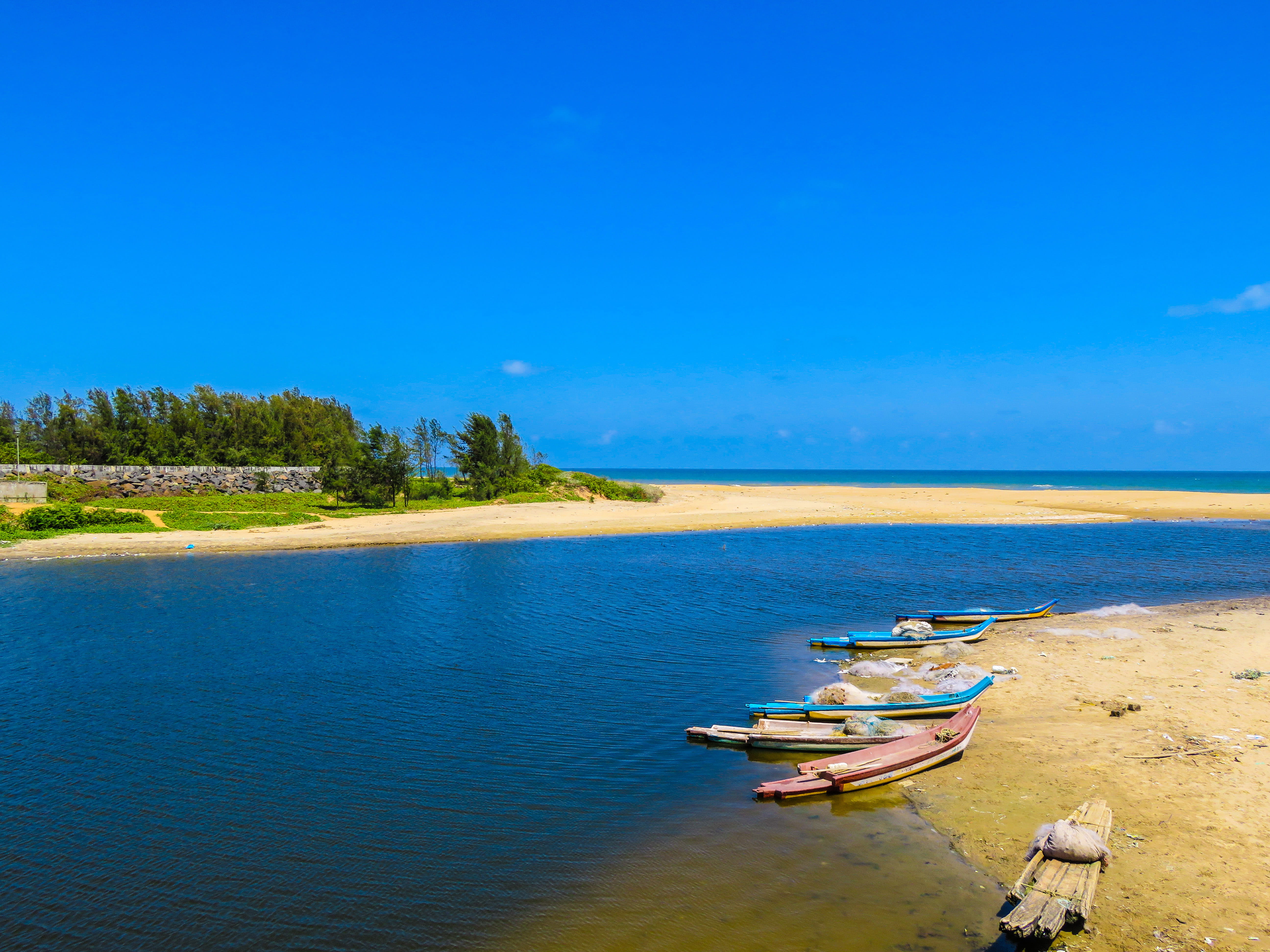 photos, Beach, tree, 5K, beauty in nature, moored, scenics, anchored, sea, vacations, tranquility, scenics - nature, lagoon, travel, sand, blue, public domain, HD Wallpaper