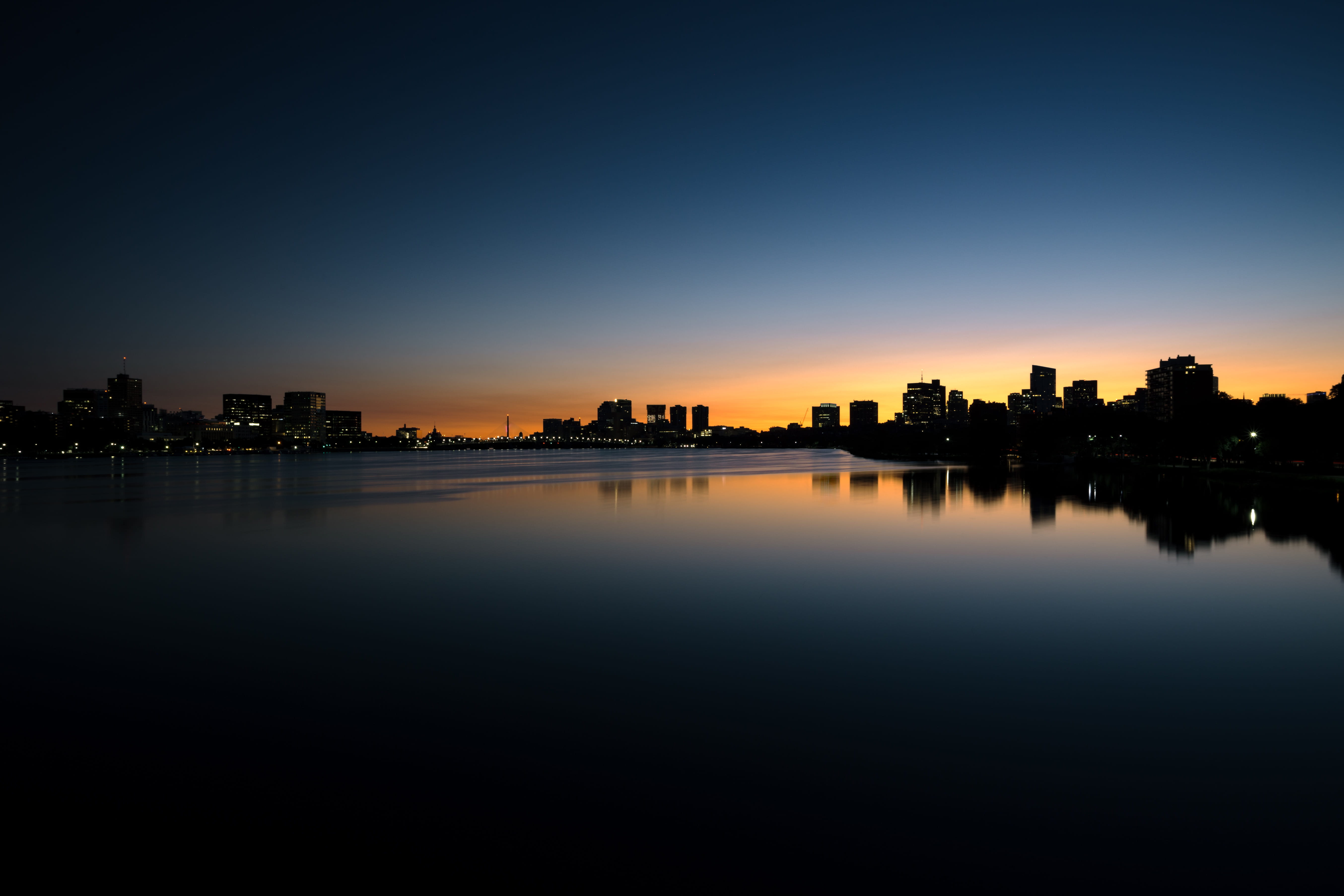 united states, body, reflection, architecture, nature, no people, cambridge, outdoors, massachusetts bridge, sunset, lake, tranquility, silhouette, illuminated, HD Wallpaper