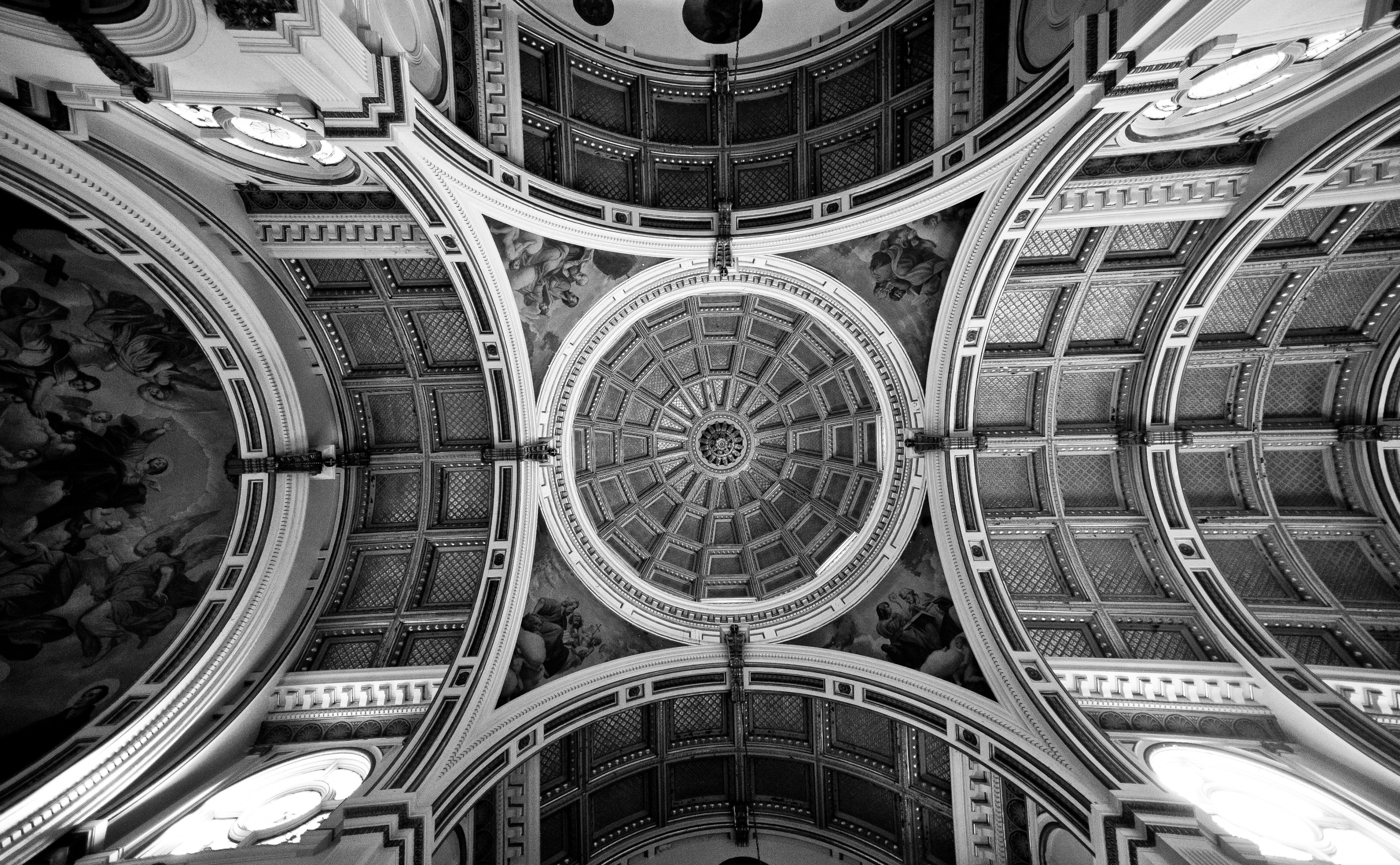 the past, pattern, Church, day, full frame, United States of America, St Leonard Church, North End, geometric shape, concentric, Black and White, travel destinations, HD Wallpaper