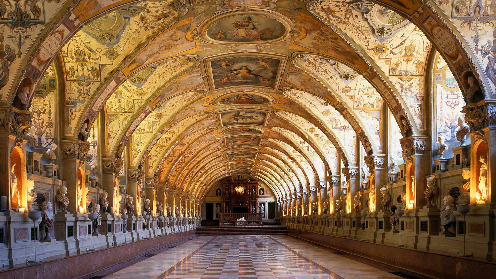 gallery, Munich residence, Germany, Bayern, hall, 1080P, architecture, HD Wallpaper