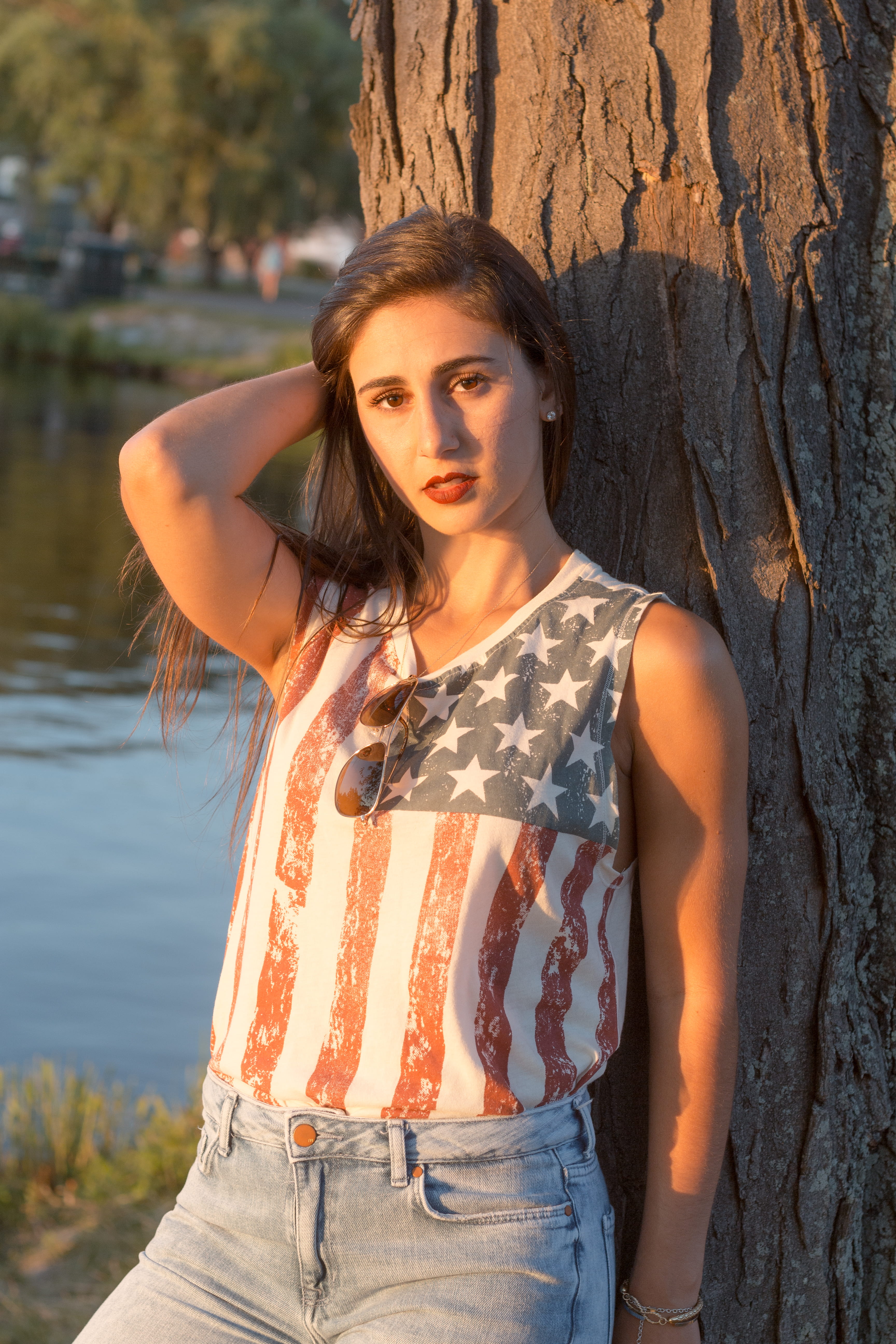 lifestyles, boston, model, leisure activity, fourth of july, looking at camera, one person, stripes, portrait, stars, real people, off shoulder, beautiful woman, Phone HD Wallpaper