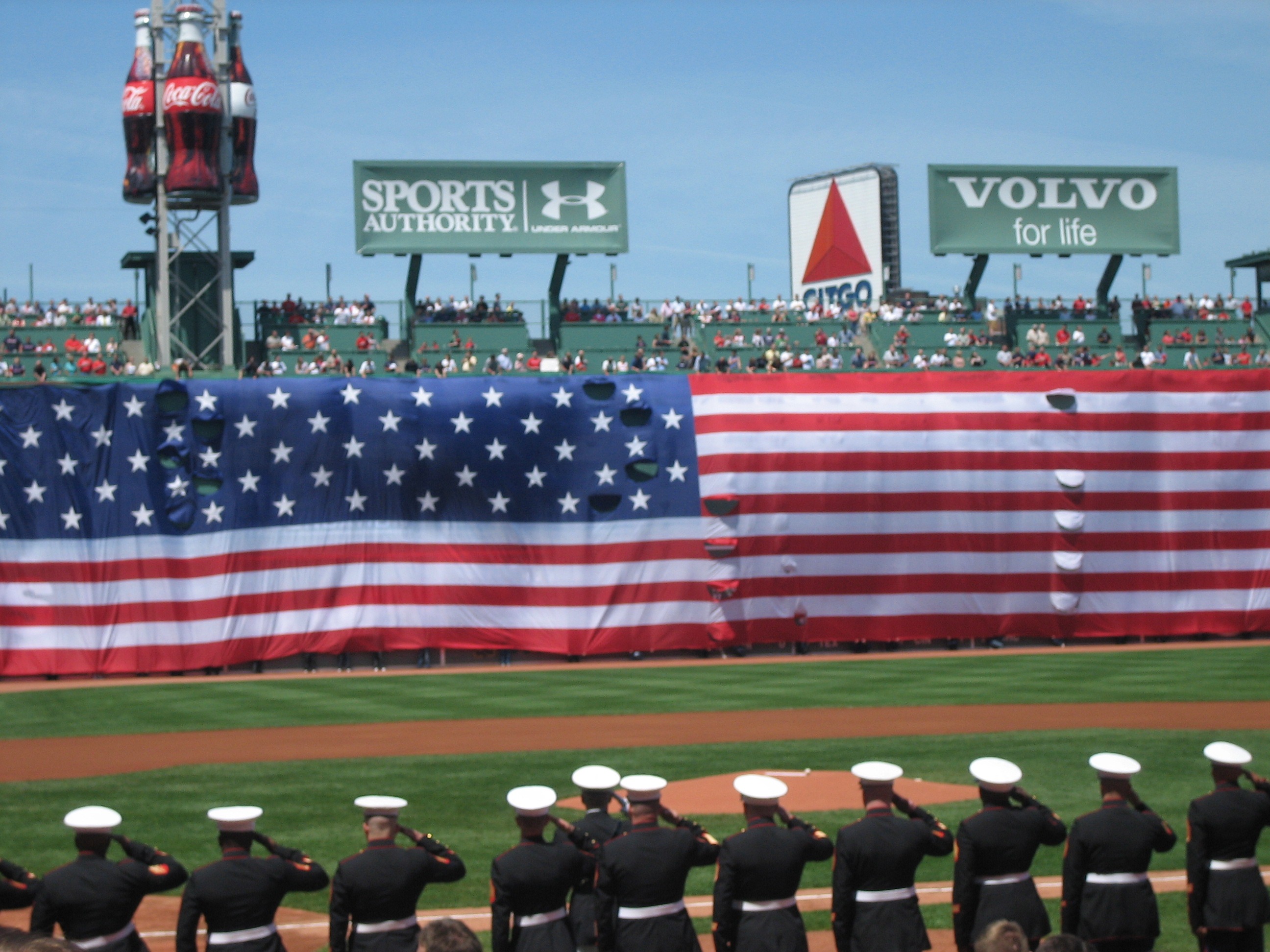 massachusetts, boston, military, communication, flag, day, american flag, 2K, pride, fenway park, stars and stripes, people, baseball, sky, armed forces, HD Wallpaper