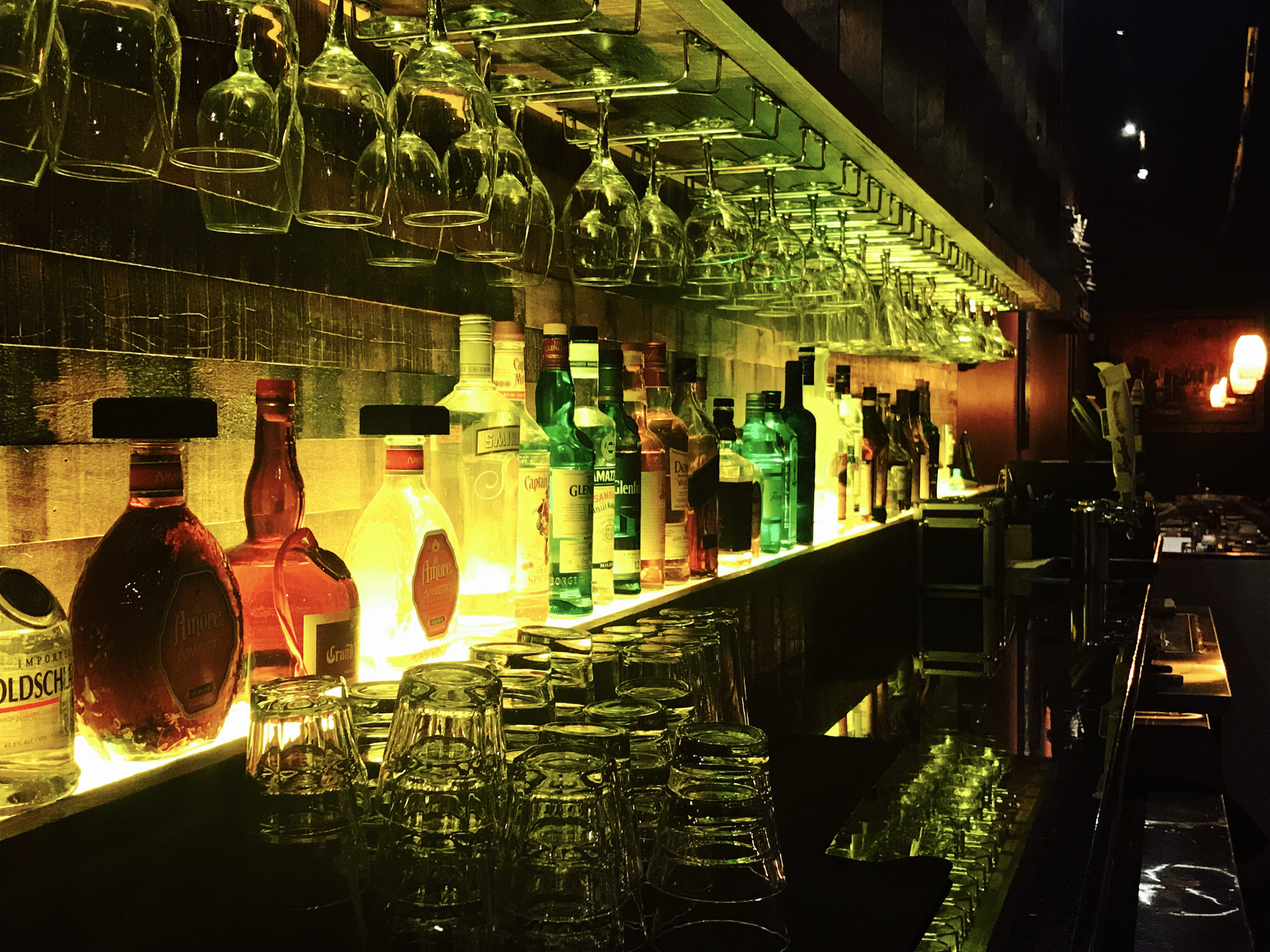 bottle, restraurant, refreshment, business, bar, alcohal, still life, choice, variation, drink, illuminated, no people, 4K, shelf, food and drink, arrangement, HD Wallpaper