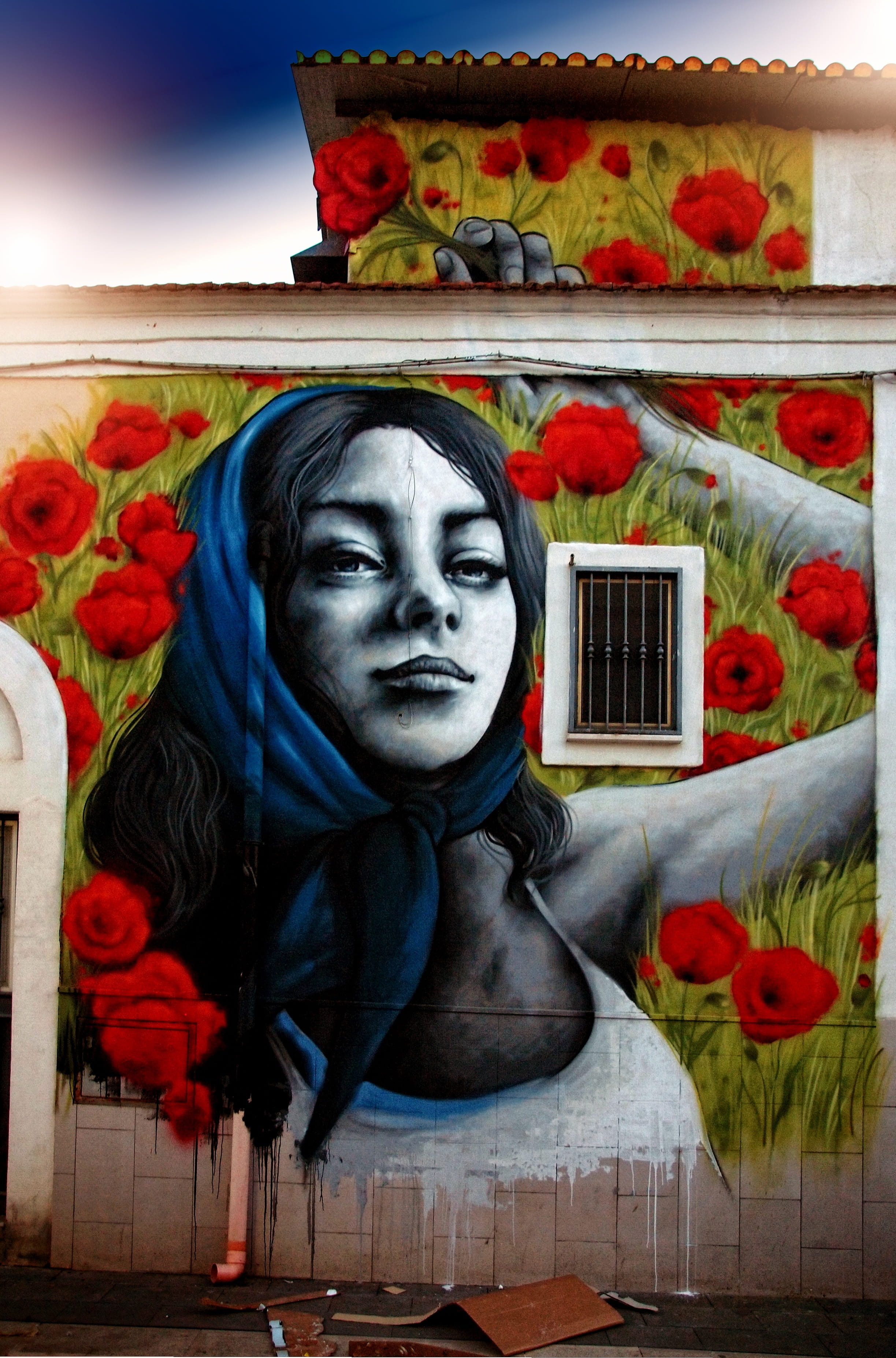 2K, wall, flower, human representation, close-up, paint, multi colored, girl, creativity, ornate, puglia, architecture, art, painting, craft, faces, look, Phone HD Wallpaper