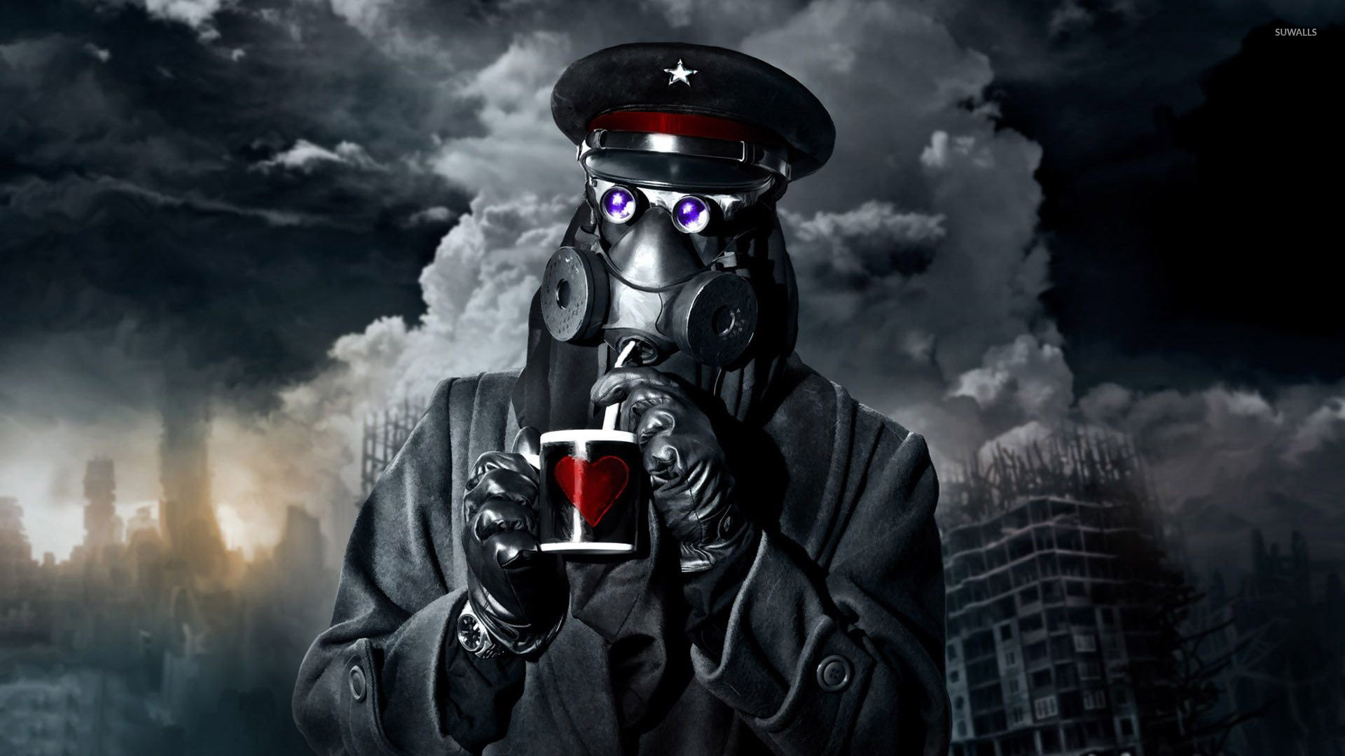 horror, comic, romantically, scary, 1080P, fiction, sci-fi, gasmask, dark, creepy, mask, futuristic, gas, apocalyptic, science, technics, HD Wallpaper