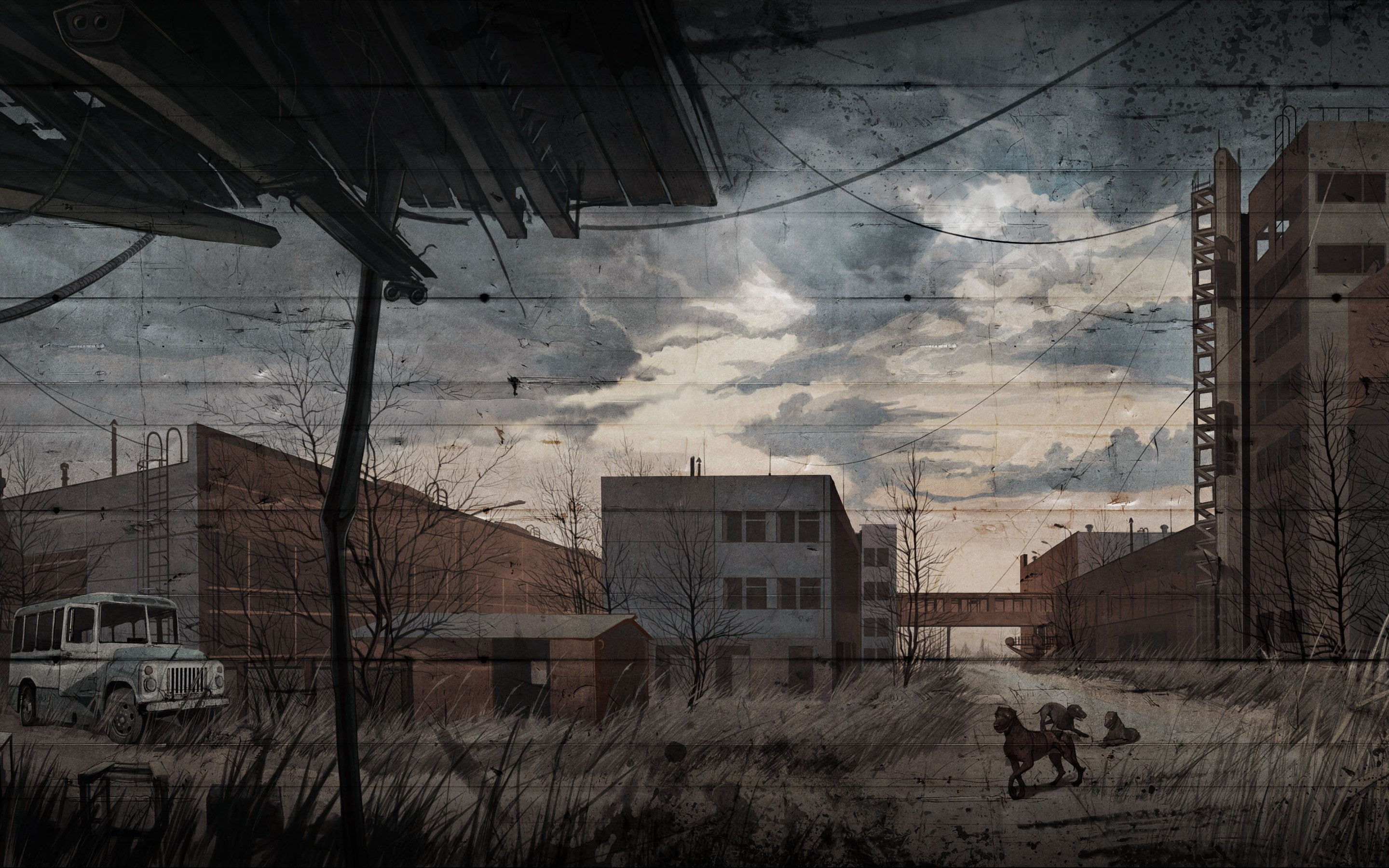factory, 2K, dogs, art, drawing, blind, jupiter, pripyat, the, stalker, call, HD Wallpaper