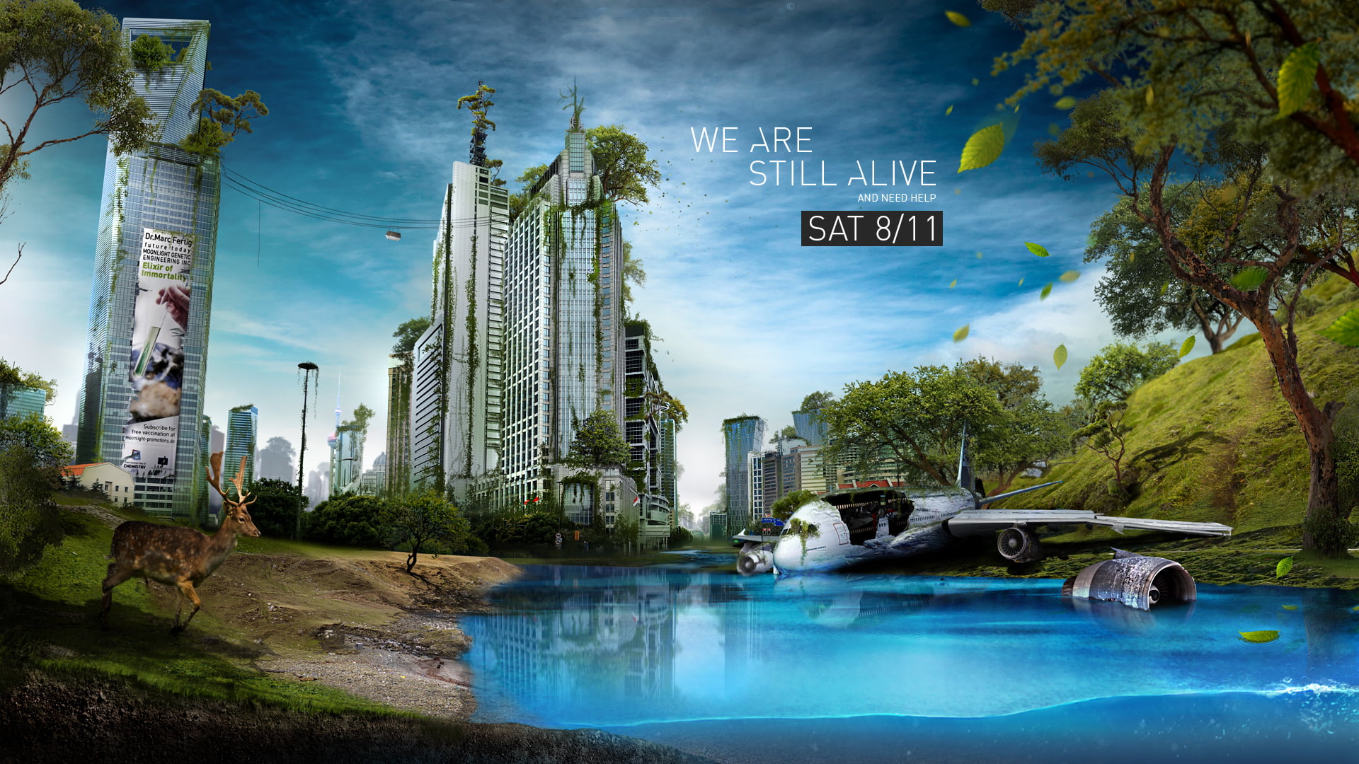 reflection, the city, swimming pool, building exterior, built structure, no people, cloud - sky, nature, the end of the world, w, sky, building, HD Wallpaper