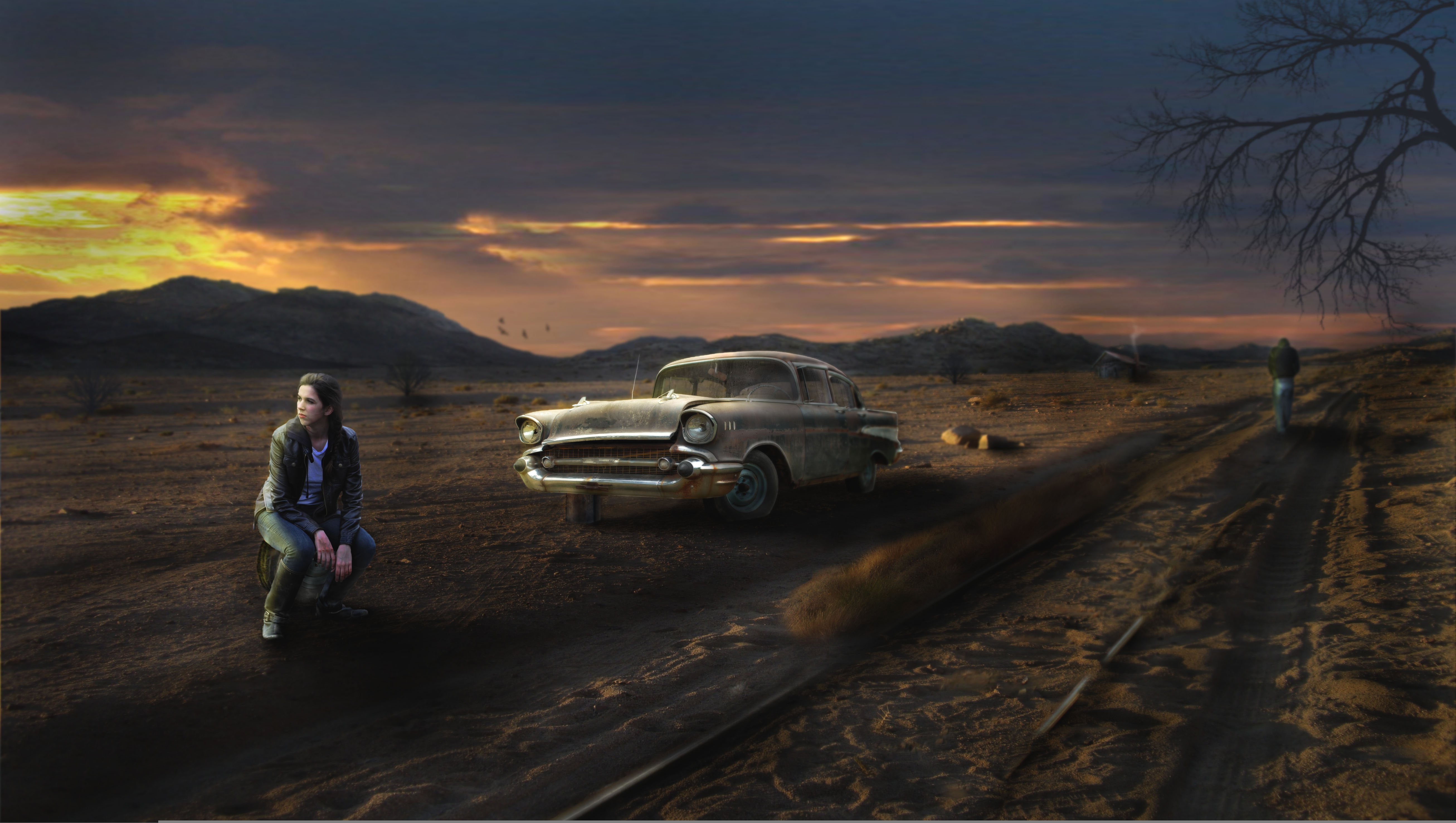 girl, road, 5K, machine, pustosh, HD Wallpaper