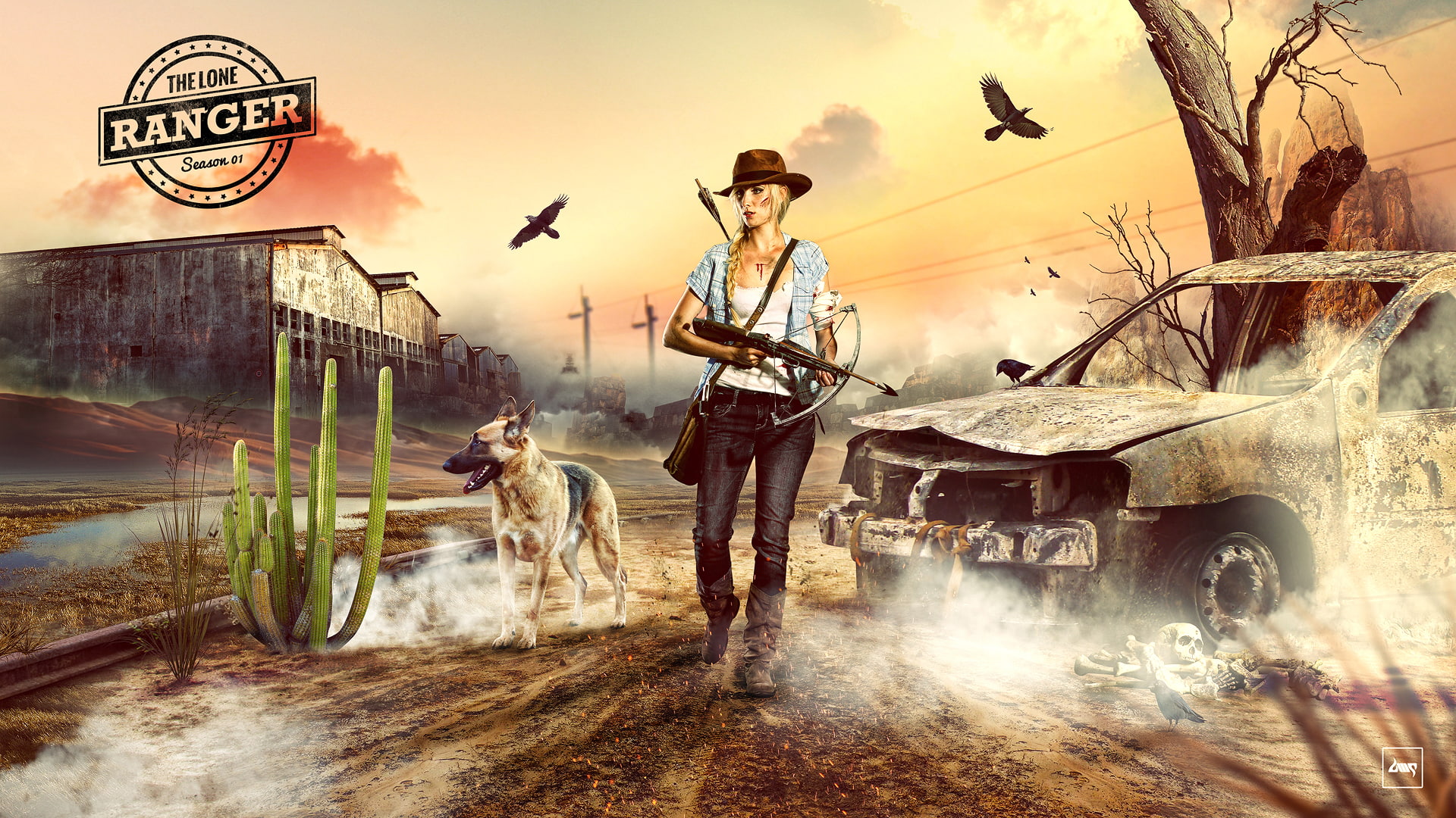 1080P, pustosh, girl, The Lone Ranger, machine, dog, HD Wallpaper