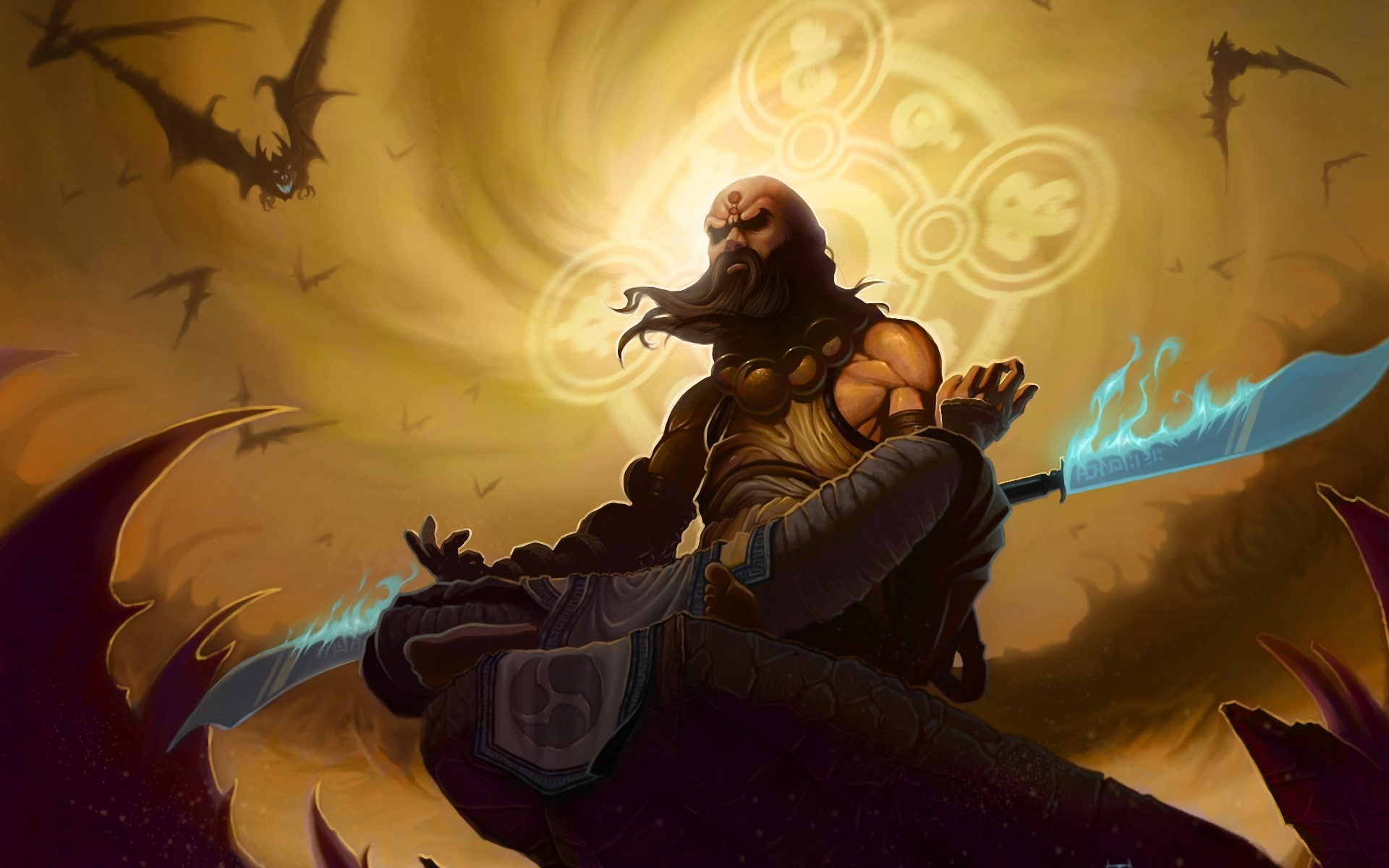 video, holding, game, diablo, black, character, hd, 1080P, blue, person, illustration, spear, video games, HD Wallpaper