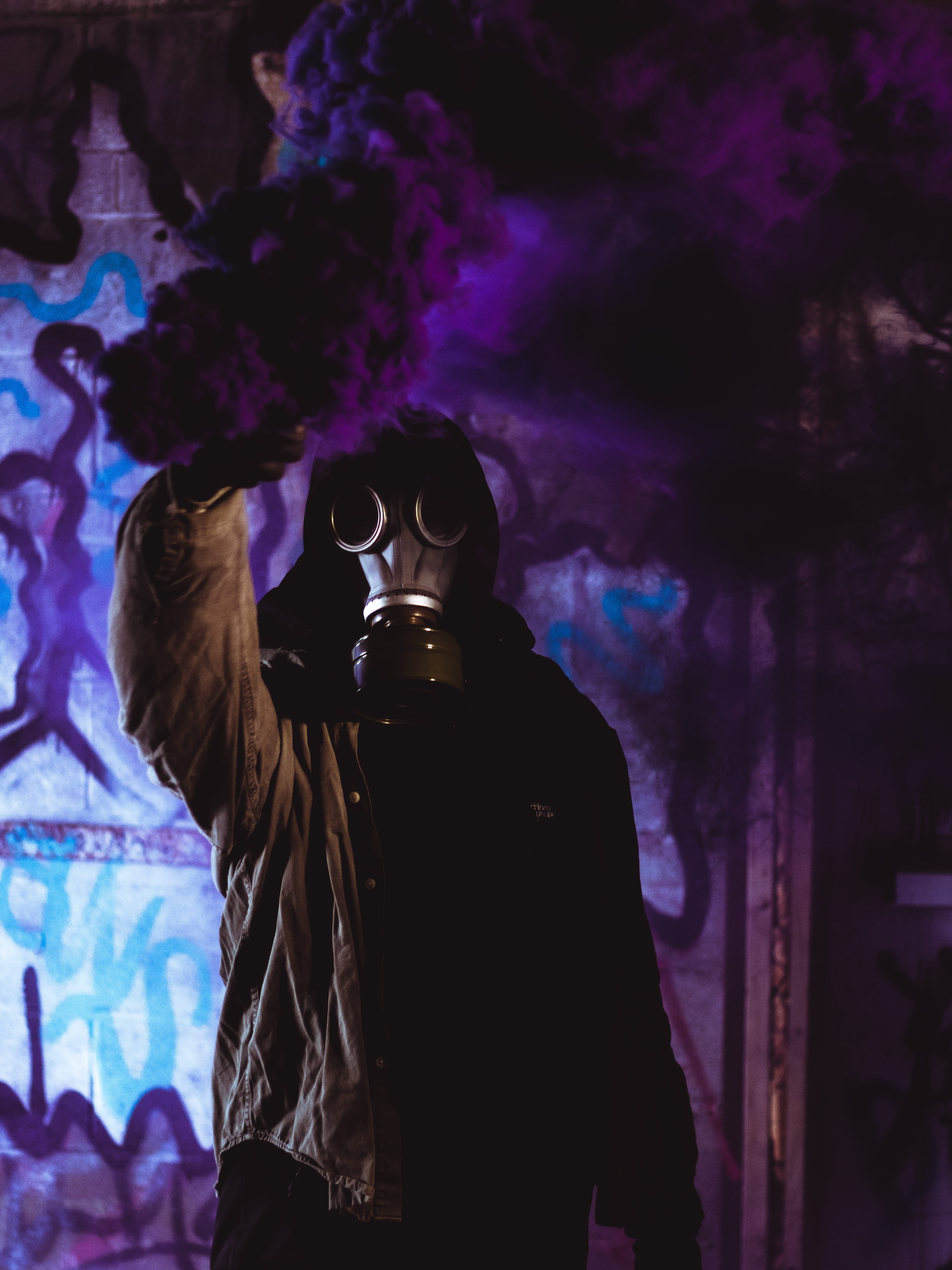 clothing, person, gas mask, human face, real people, night, holding, 4K, leisure activity, unrecognizable person, warm clothing, men, pray, indoors, occupation, Phone HD Wallpaper