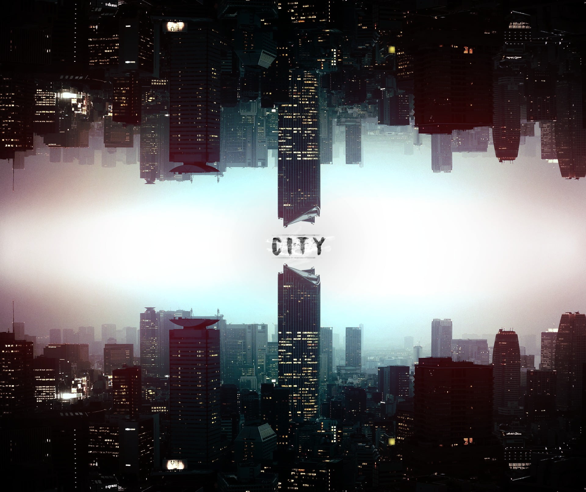 city, text, sky, communication, Photoshop, urban skyline, landscape, office building exterior, architecture, digital art, outdoors, cityscape, poster, illuminated, HD Wallpaper