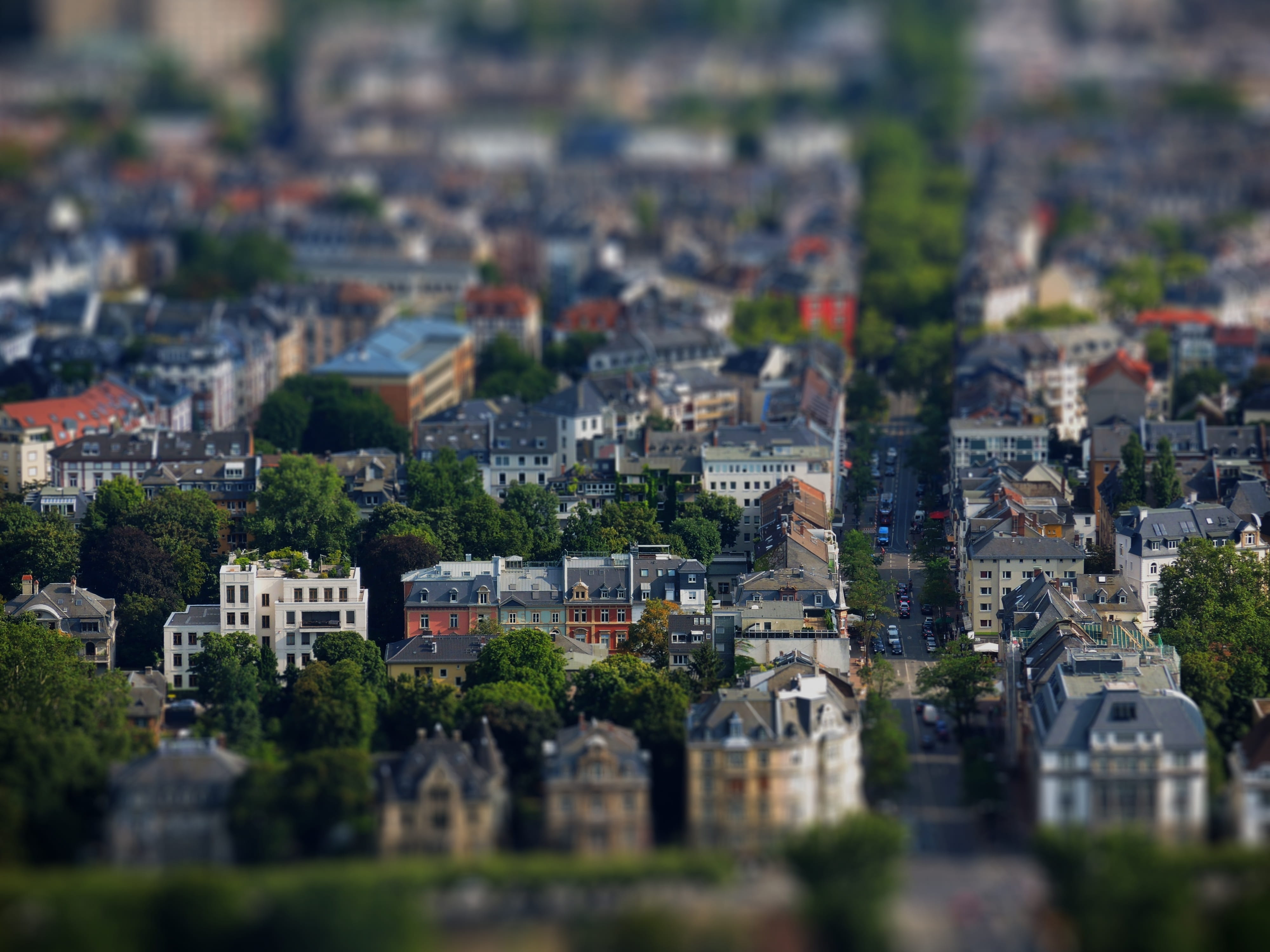 no people, road, tree, miniature, building exterior, day, town, residential district, cityscape, outdoors, plant, city, selective focus, 4K, landscape, HD Wallpaper