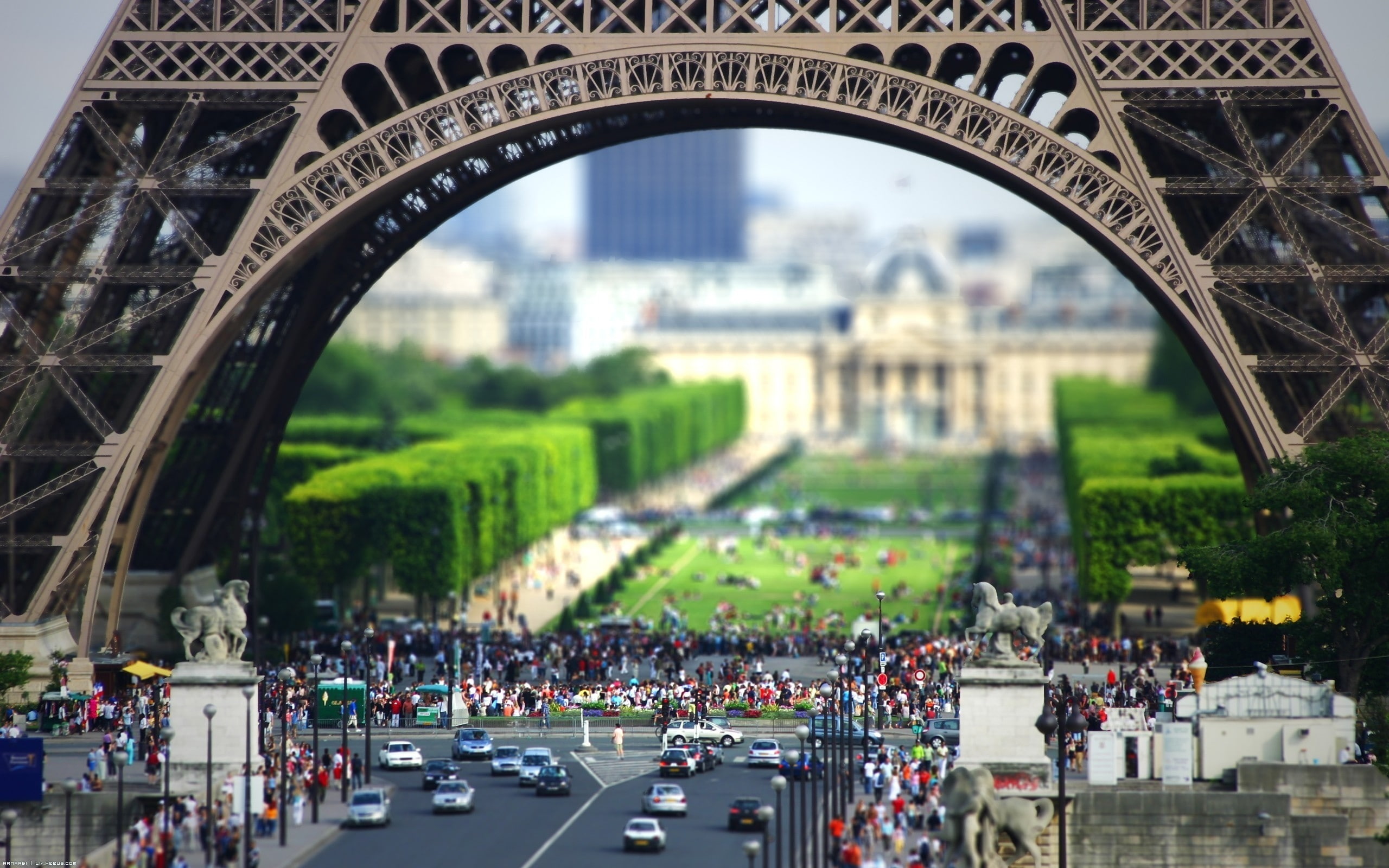 Eiffel Tower, skyline, tiltshift, eiffel, 2K, hd, x, cityscapes, art, tower, HD Wallpaper