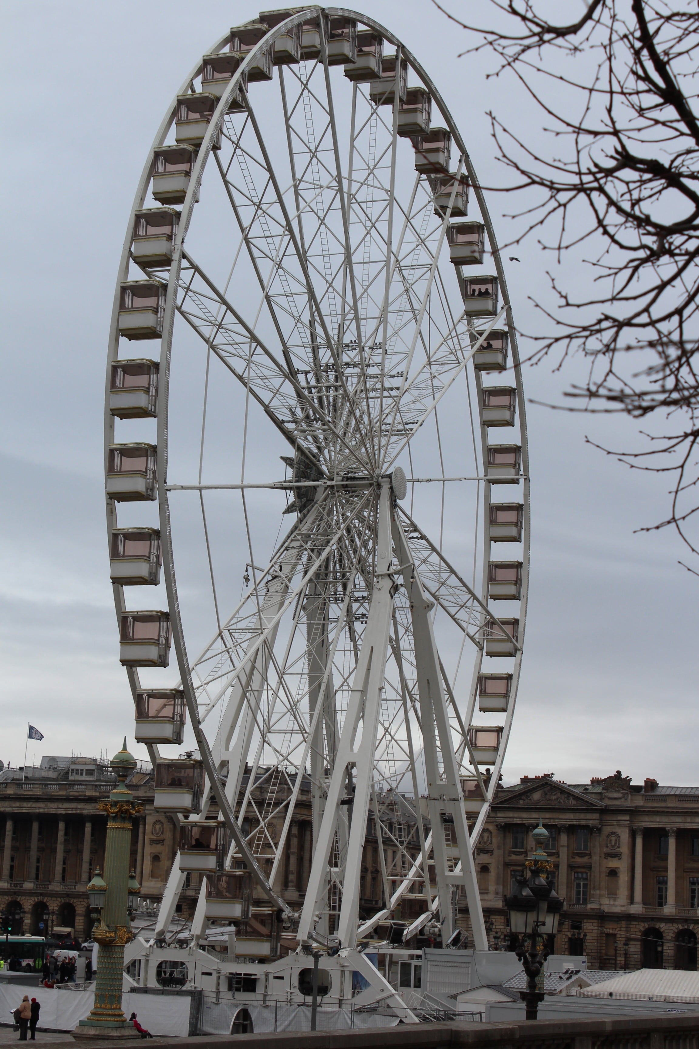 no people, fun, outdoors, large, amusement park ride, entertainment, amusement park, bare tree, geometric shape, paris, measurable space, tree, wheel, ferris wheel, Phone HD Wallpaper