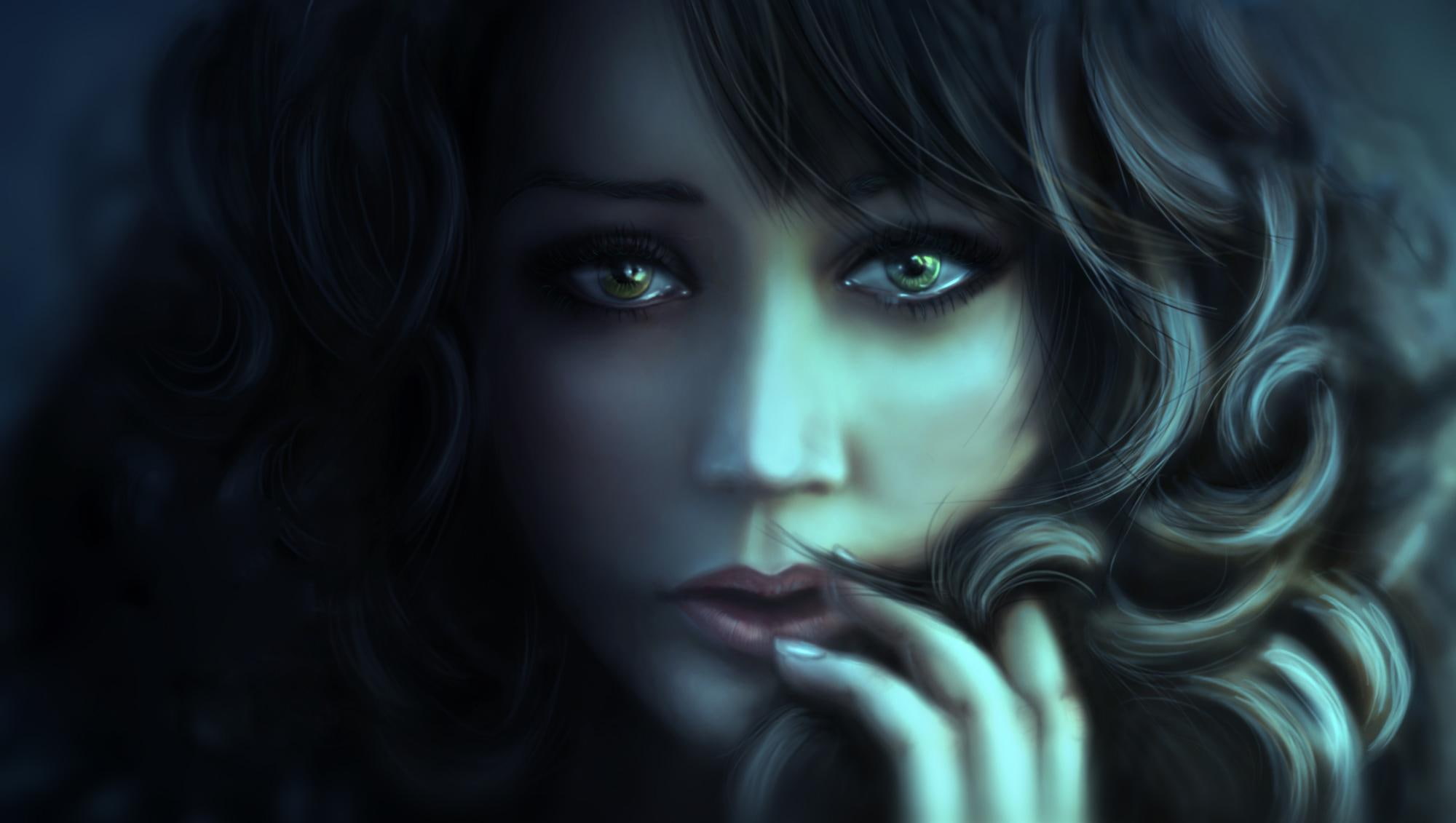1080P, fantasy, eyes, beauty, cry, green, woman, girl, HD Wallpaper