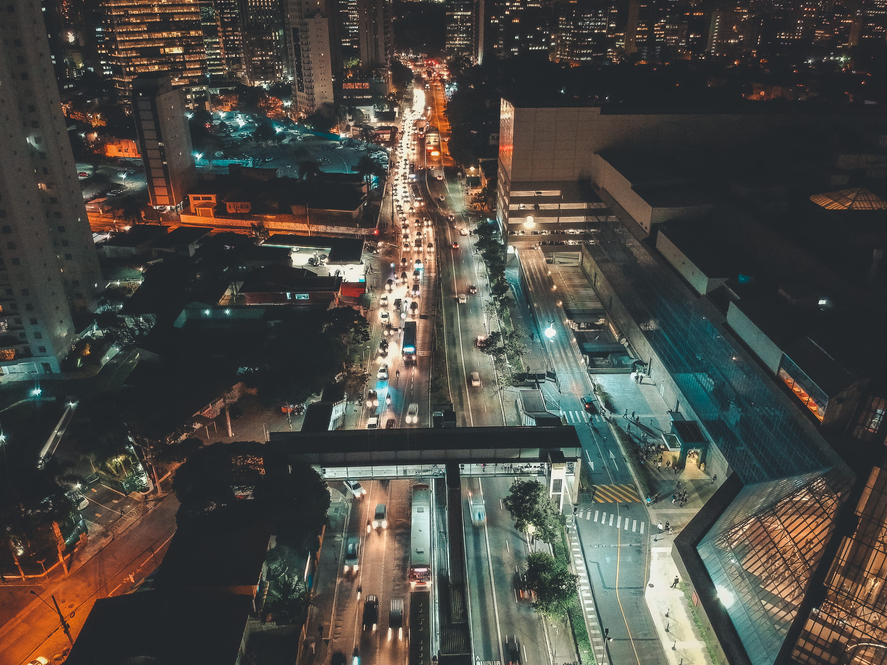 no people, aerial view, downtown, illuminated, cityscape, universe, nightlife, landscape, nature, traffic, city, astronomy, architecture, brazil, scenery, HD Wallpaper