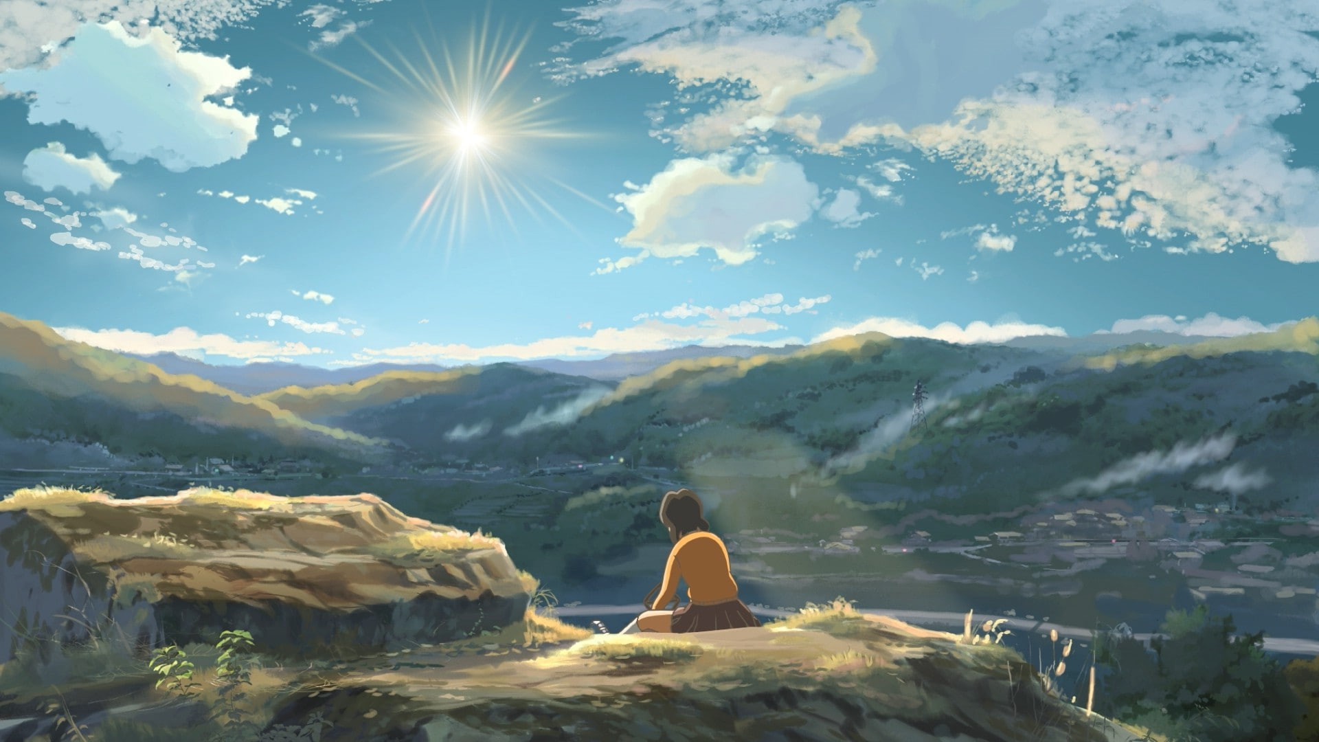 adult, one person, scenics - nature, leisure activity, looking at view, Hoshi Wo Ou Kodomo, women, outdoors, lens flare, holiday, anime, vacations, sky, HD Wallpaper