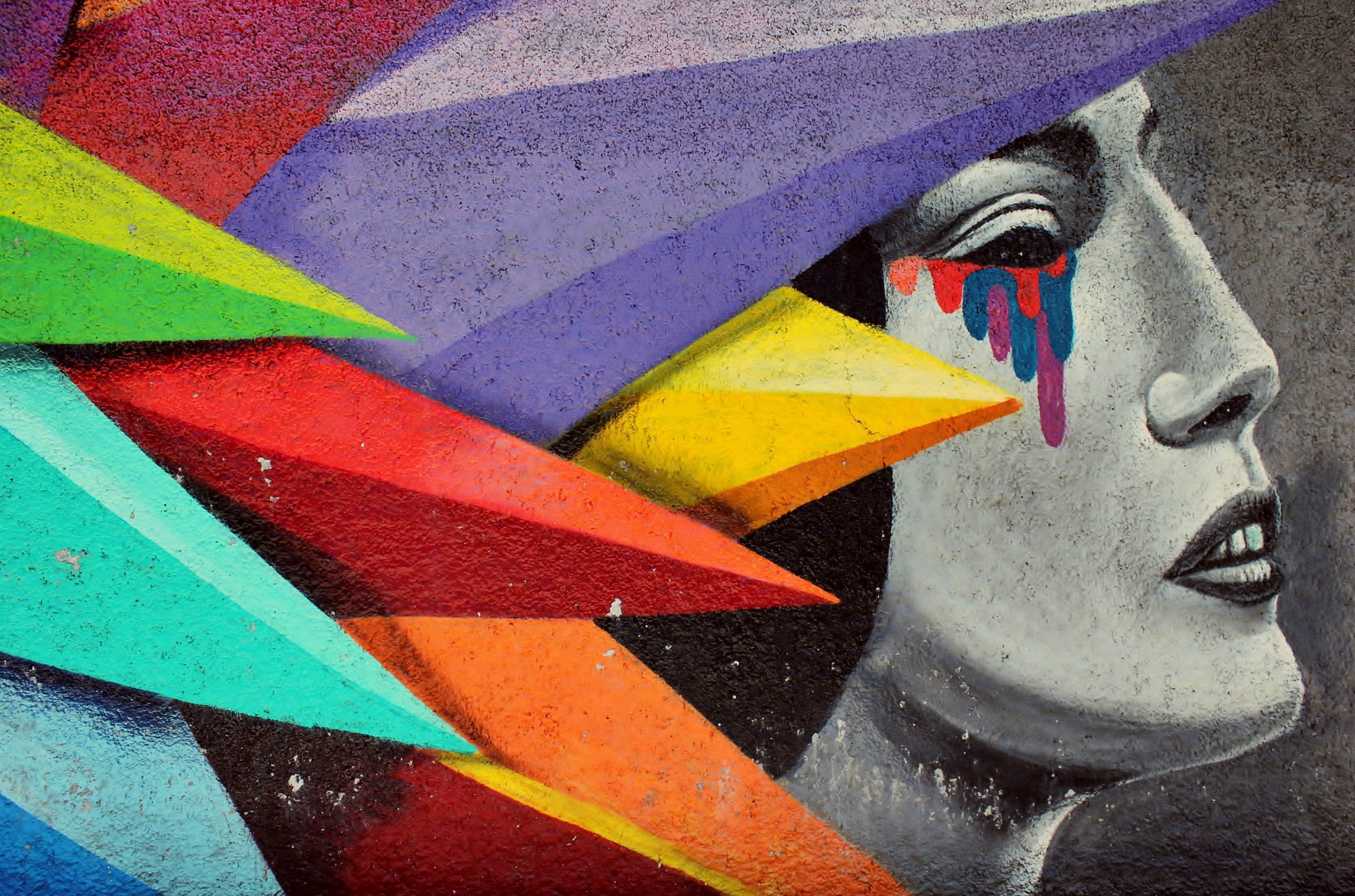 head, pattern, no people, striped, wall, full frame, architecture, outdoors, creativity, road, multicolored, red, colorful, lavapies, craft, street art, HD Wallpaper