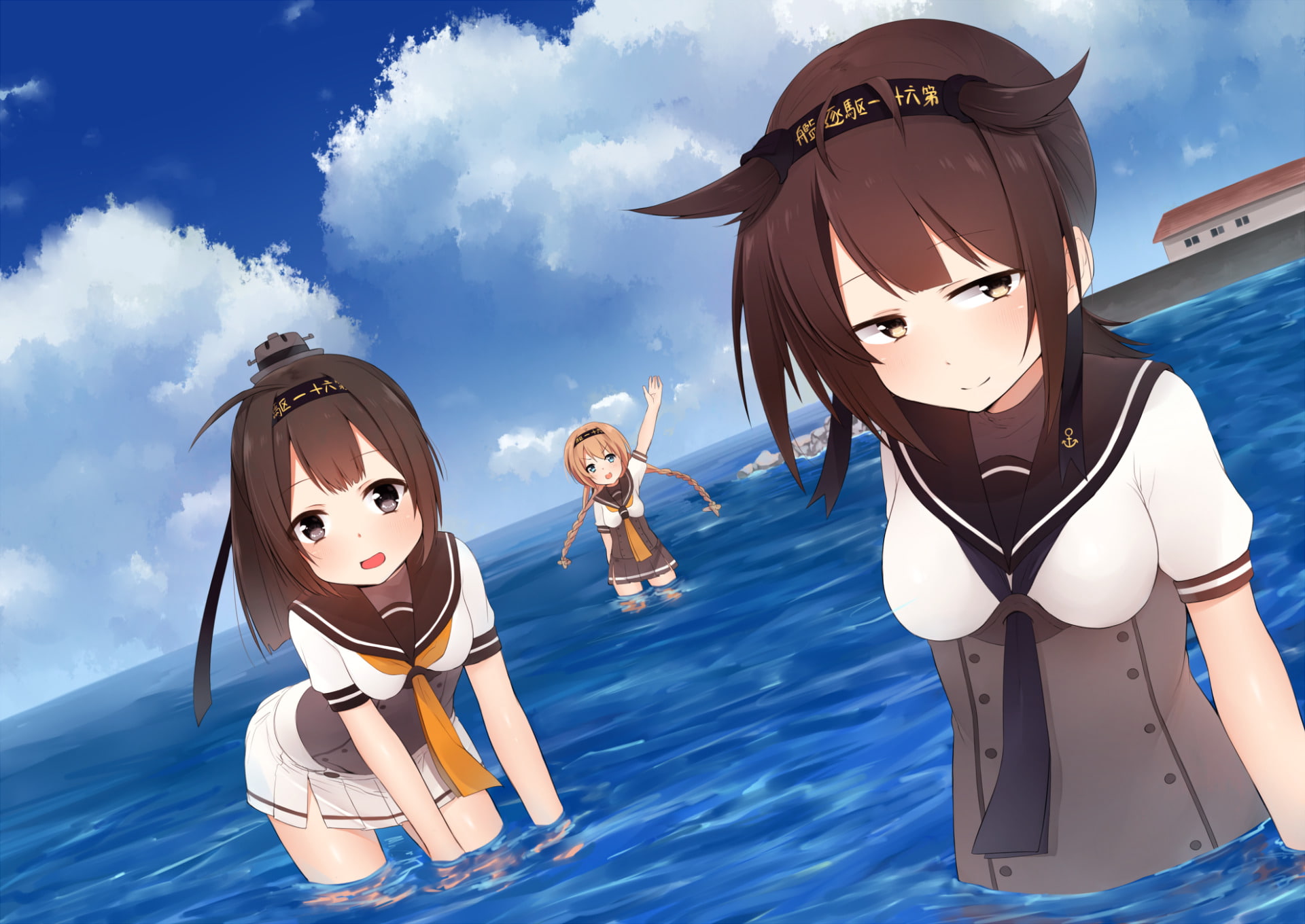 Teruzuki (Kancolle), Ocean, Akizuki (Kancolle), Kantai Collection, 1080P, Anime, Hatsuzuki (Kancolle), HD Wallpaper