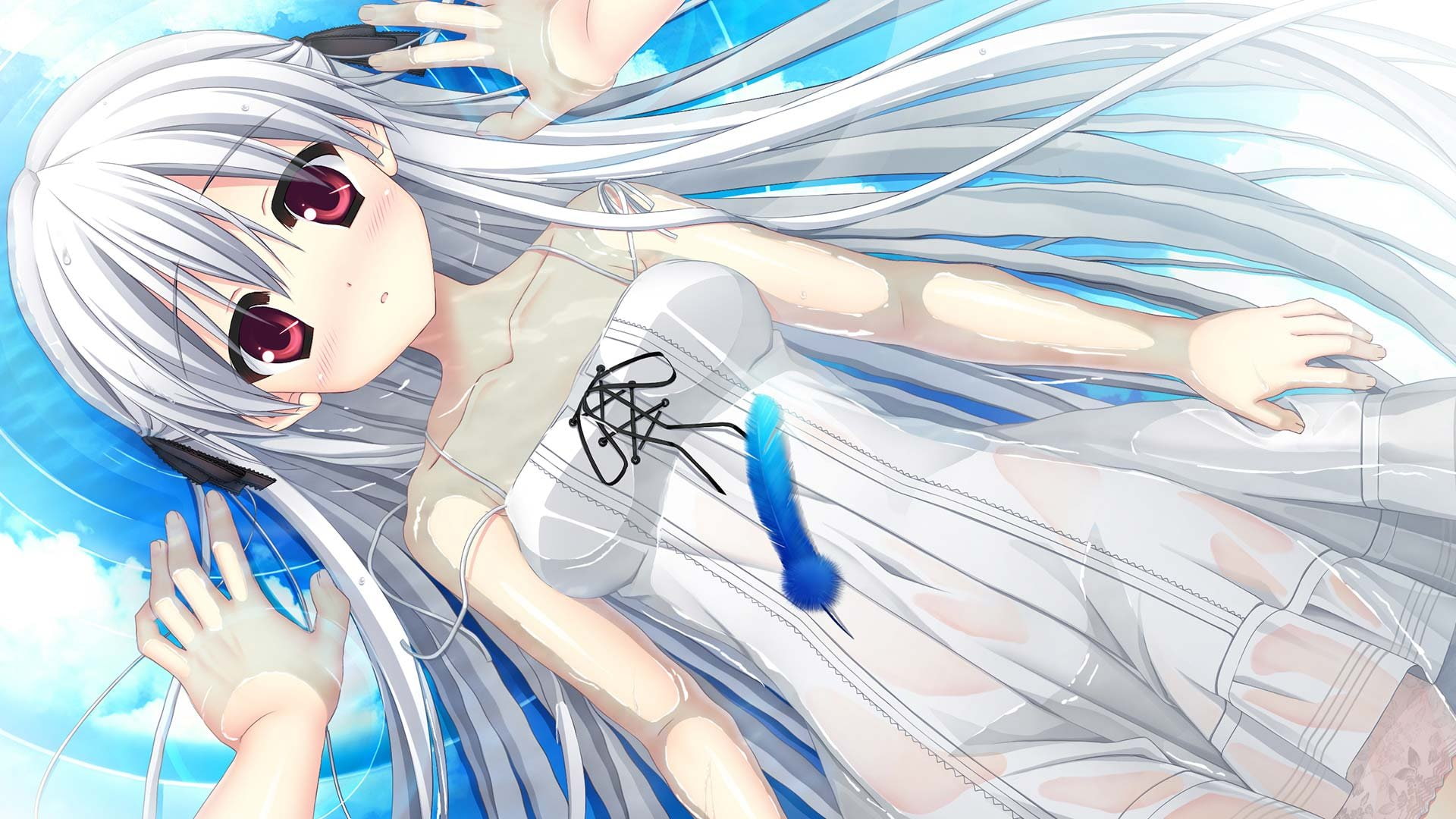 haruka, mizushiro, akizuki, feathers, tsukasa, 1080P, hair, dress, kanata, sorahane, water, white, HD Wallpaper
