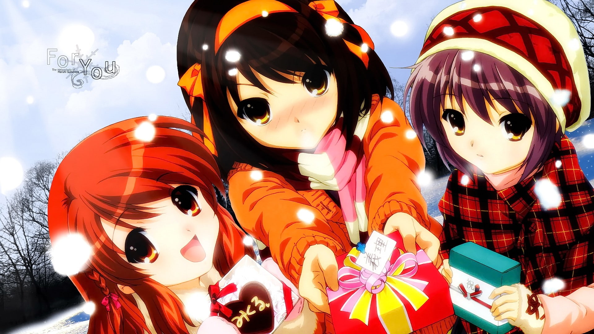celebration, creativity, low angle view, yellow eyes, representation, outdoors, Suzumiya Haruhi, human representation, festival, Asahina Mikuru, sky, art and craft, HD Wallpaper
