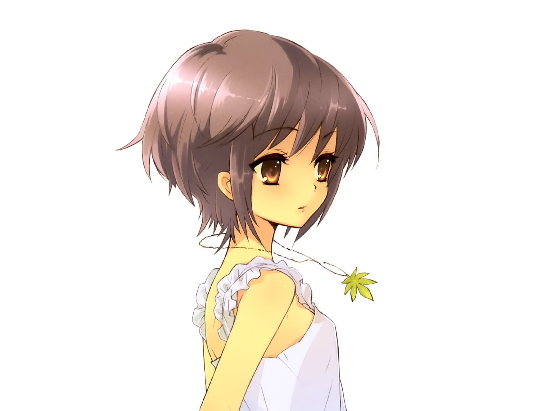 1080P, face, girl, Yuki Nagato, Noizi Ito, sundress, art, pendant, the Melancholy of Haruhi Suzumiya, white background, HD Wallpaper